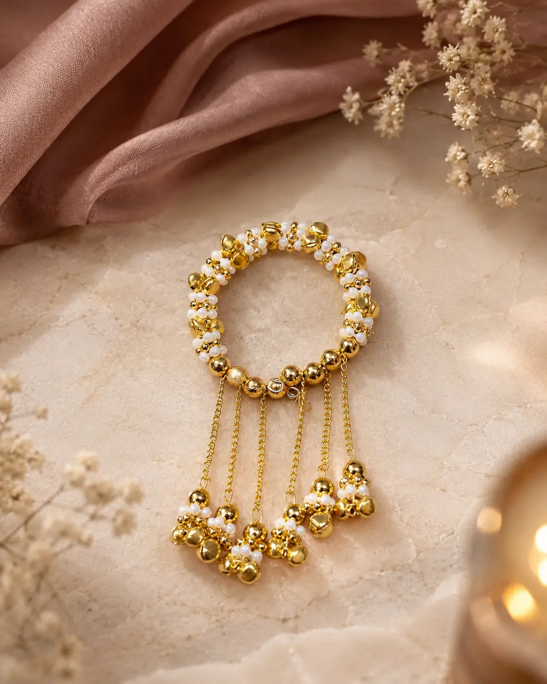 Golden Pearl Latkan Bracelet (Pack Of 12)