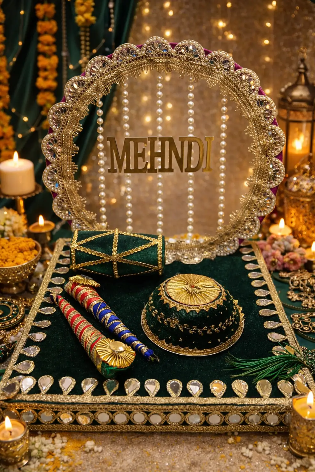 Emerald Elegance Mehndi Ensemble