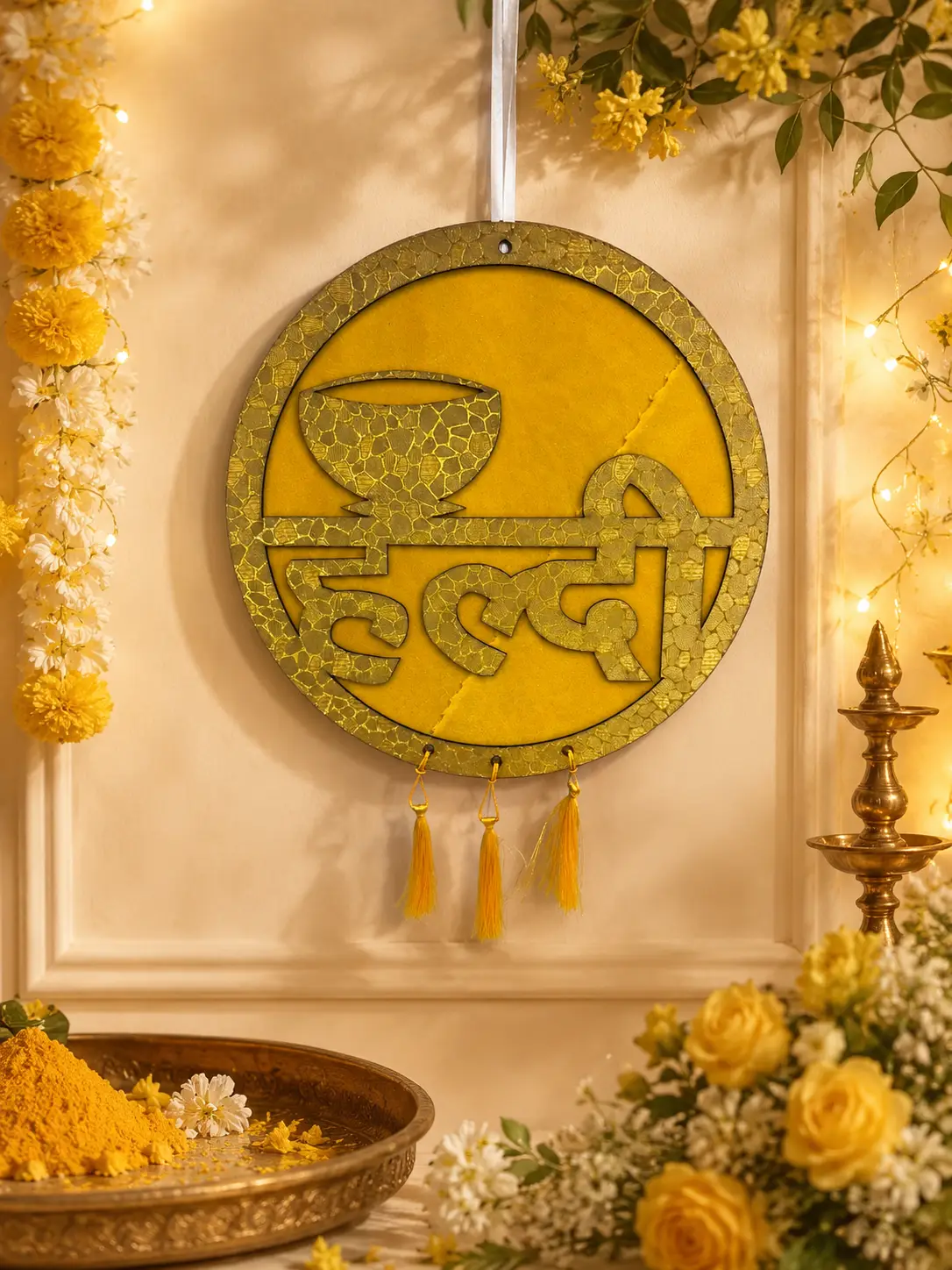 Golden Haldi Ceremony Wall Hanging