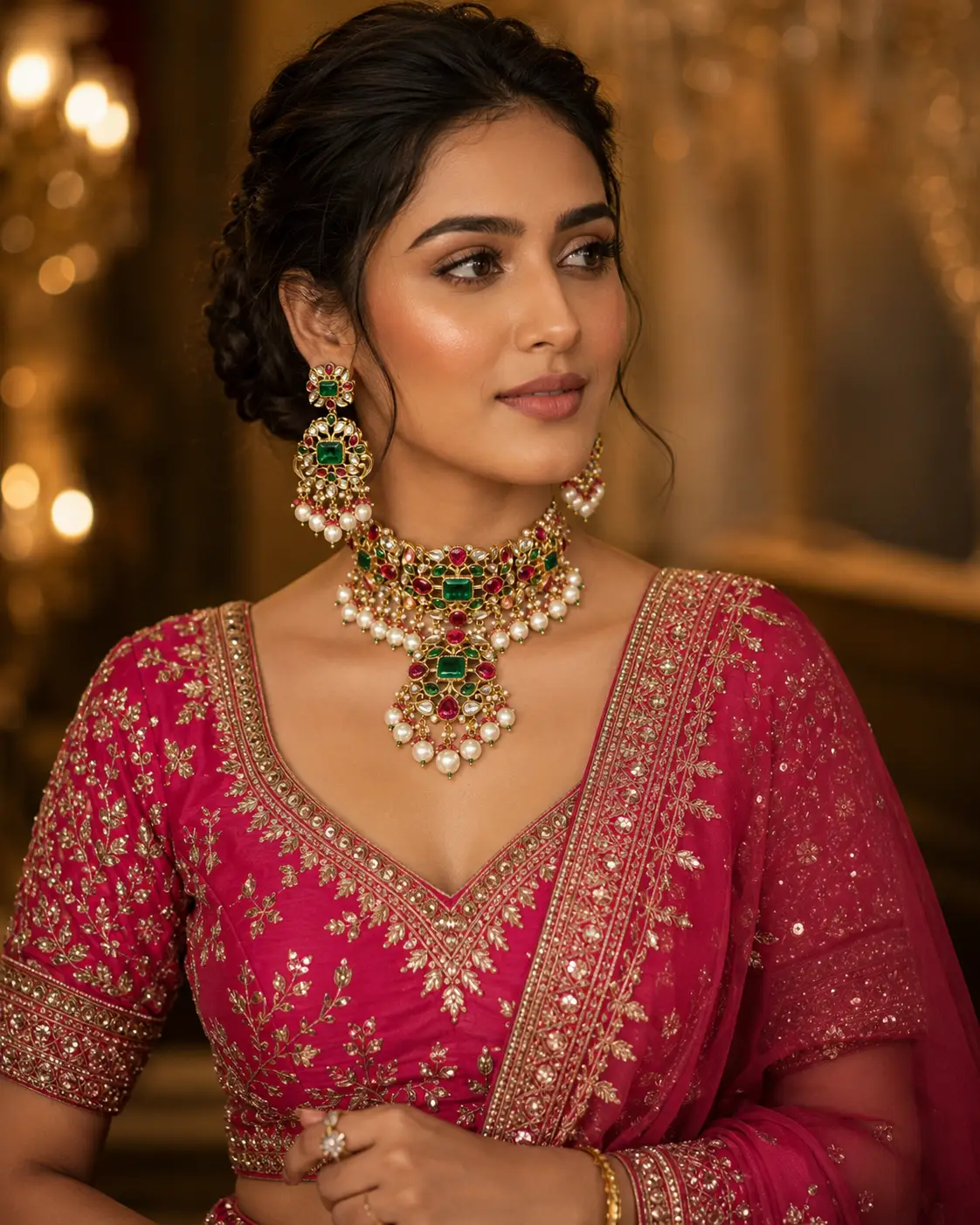 Rani Emerald Pachi Kundan Bridal Set