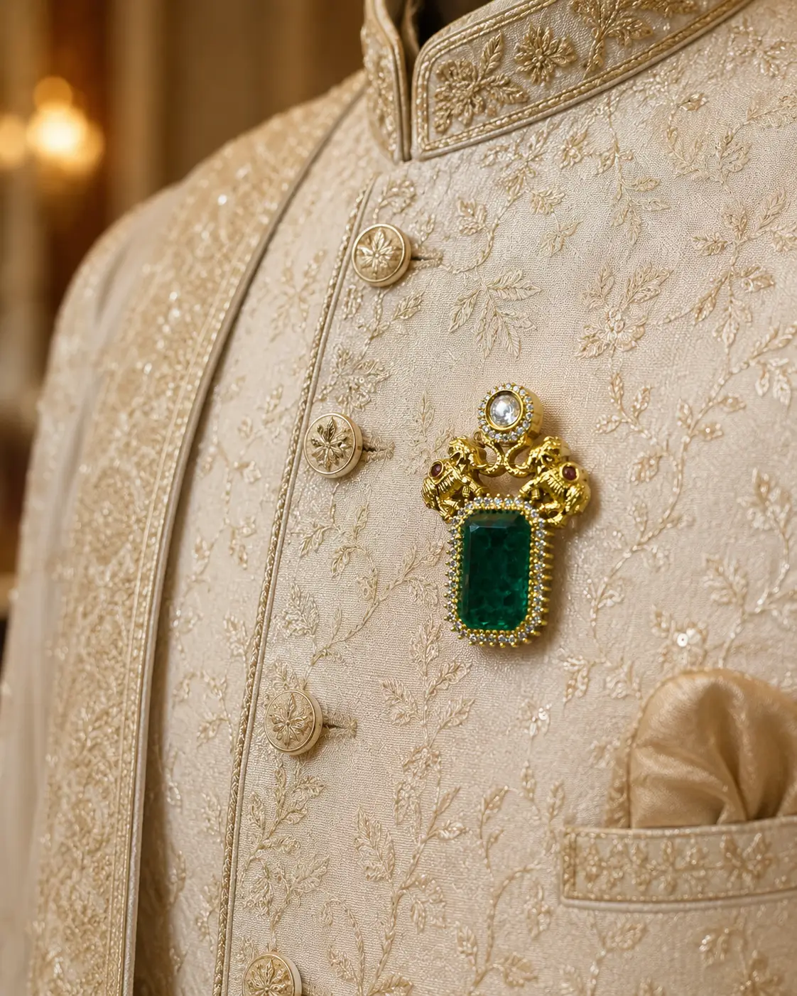 Emerald Groom Sherwani Brooch