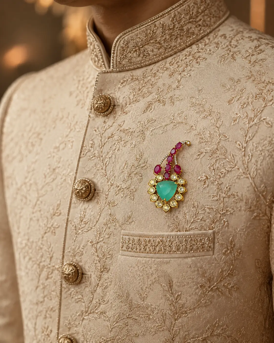 Royal Turquoise Ruby Groom Brooch