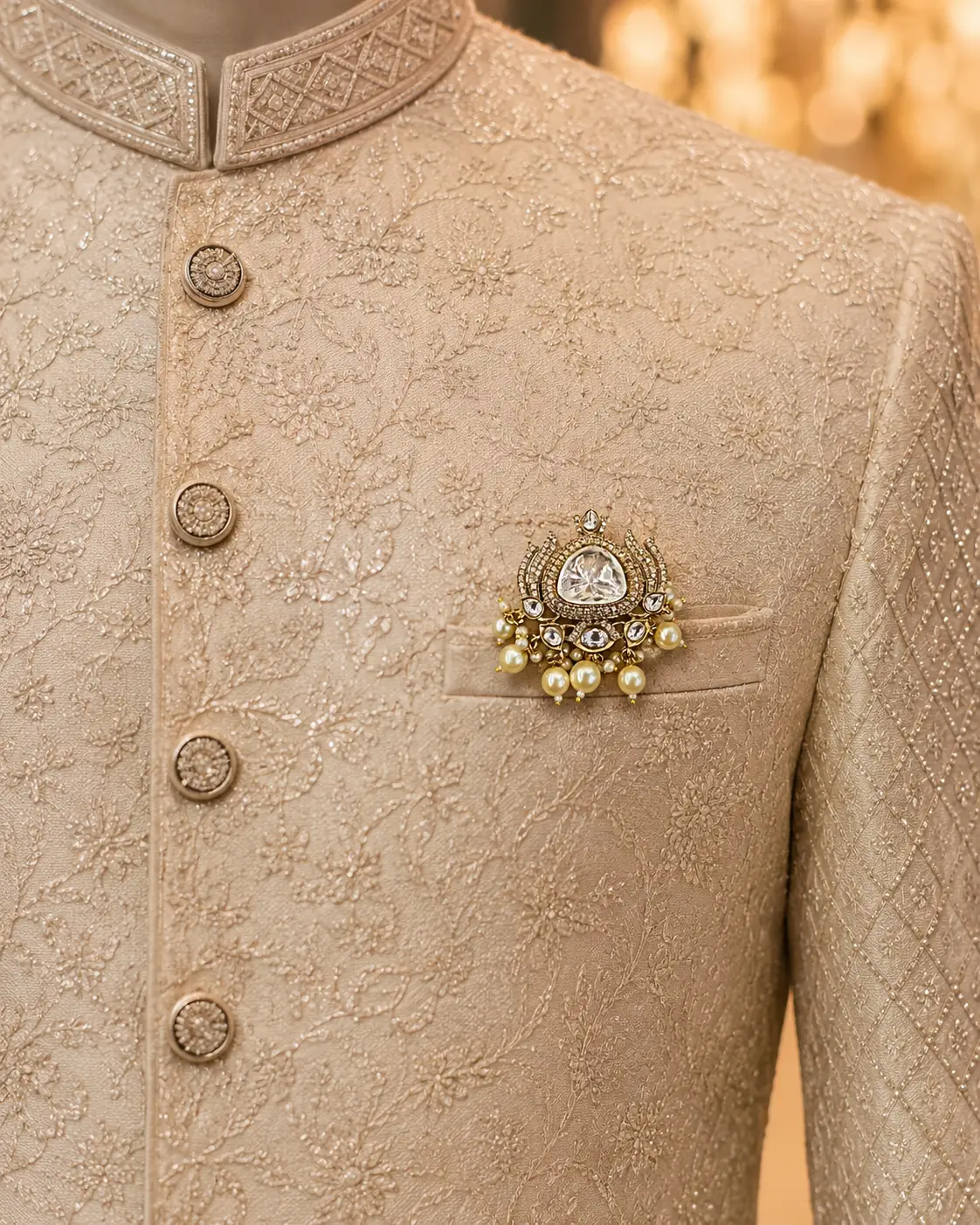 Royal Pearl Kundan Groom Brooch