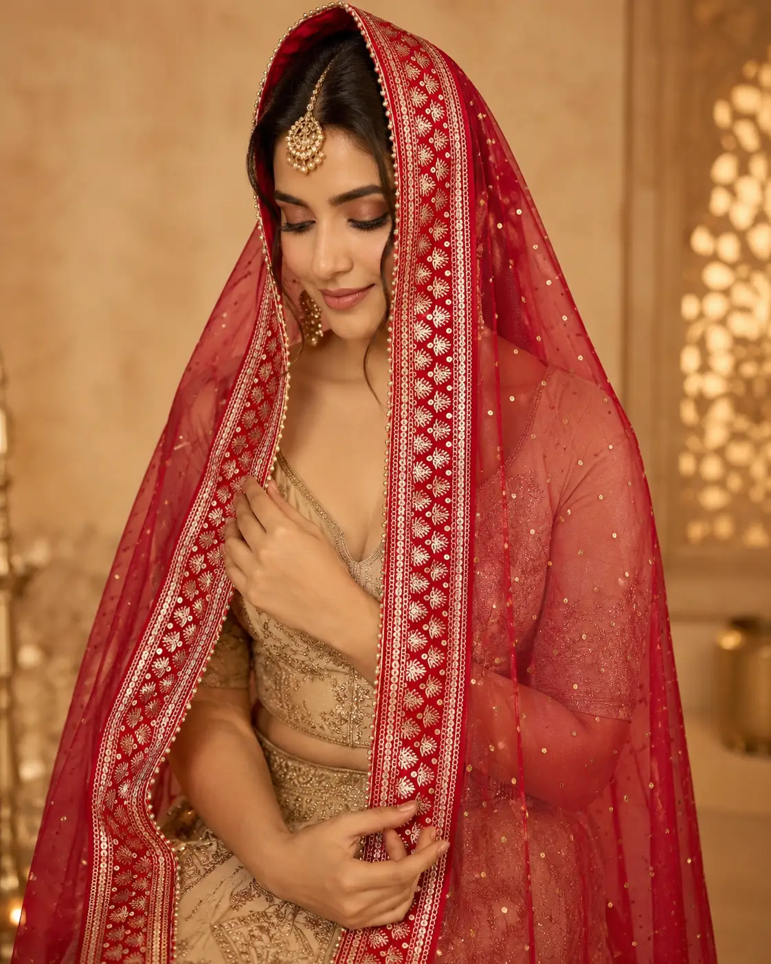 Royal Red Golden Booti Bridal Dupatta