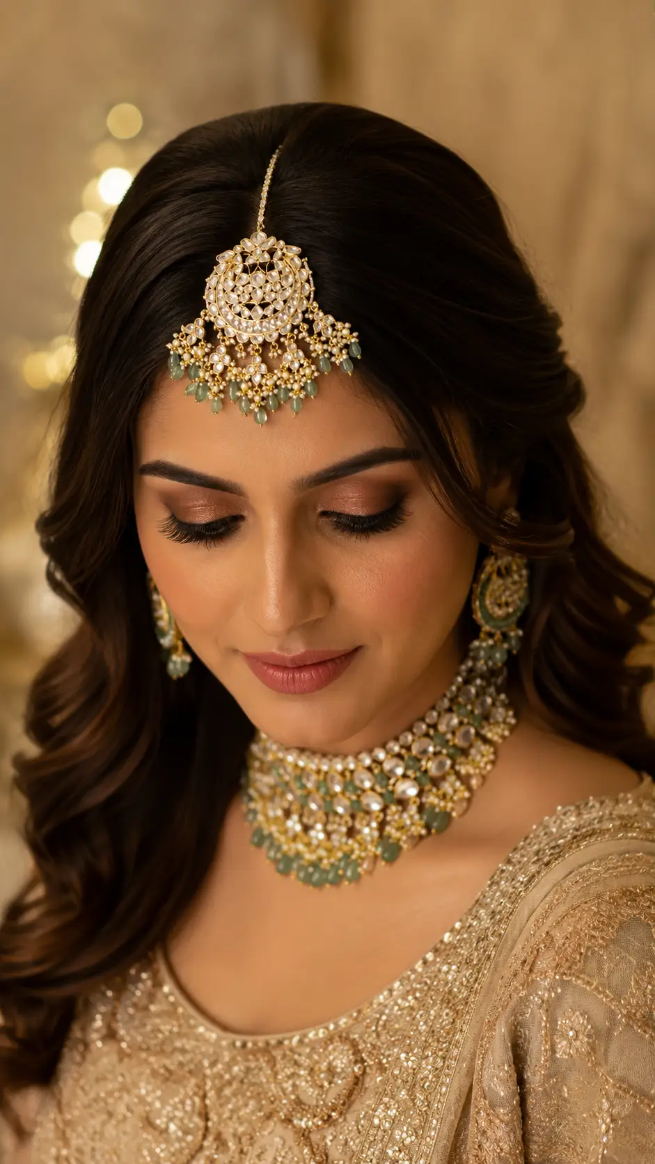 Green Bead Kundan Tikka