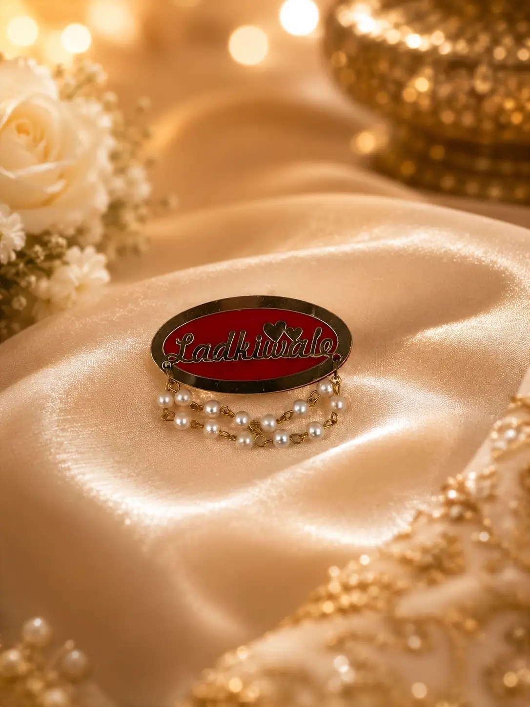 Red Ladki Wale Pearl Chain Badge (Pack Of 10)