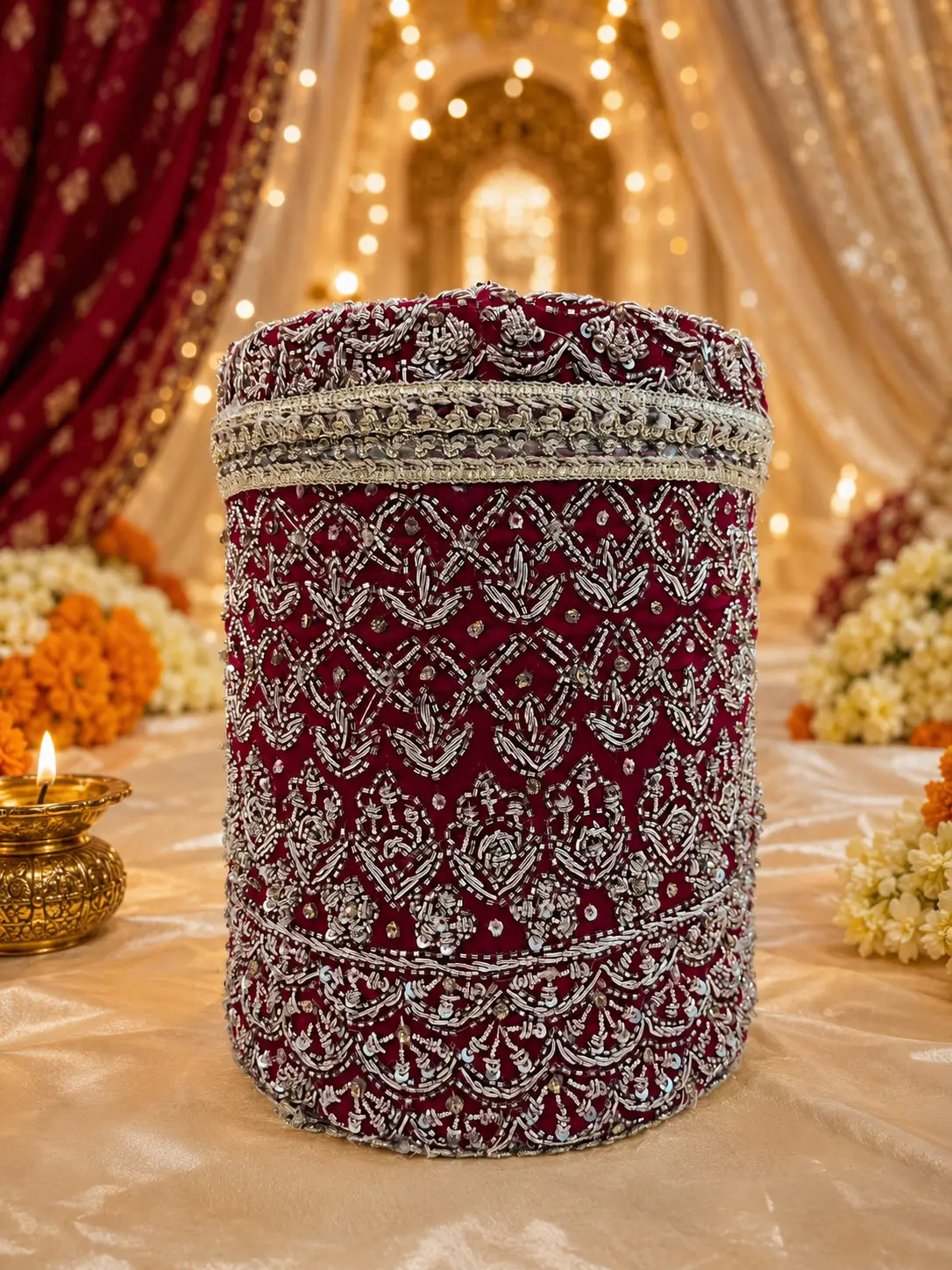 Crimson Zardozi Bhaji Box