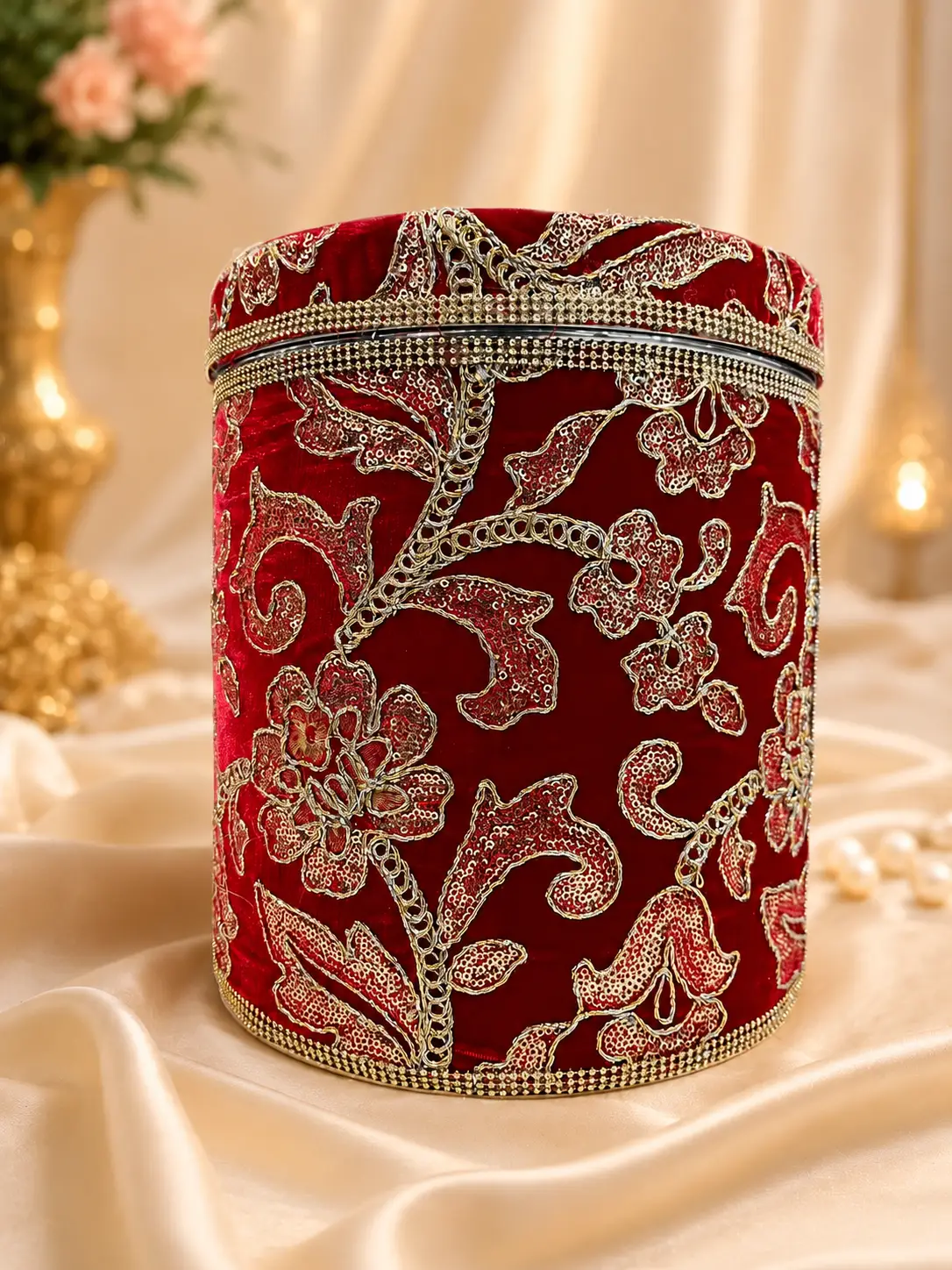 Red Zardozi Bhaji Box
