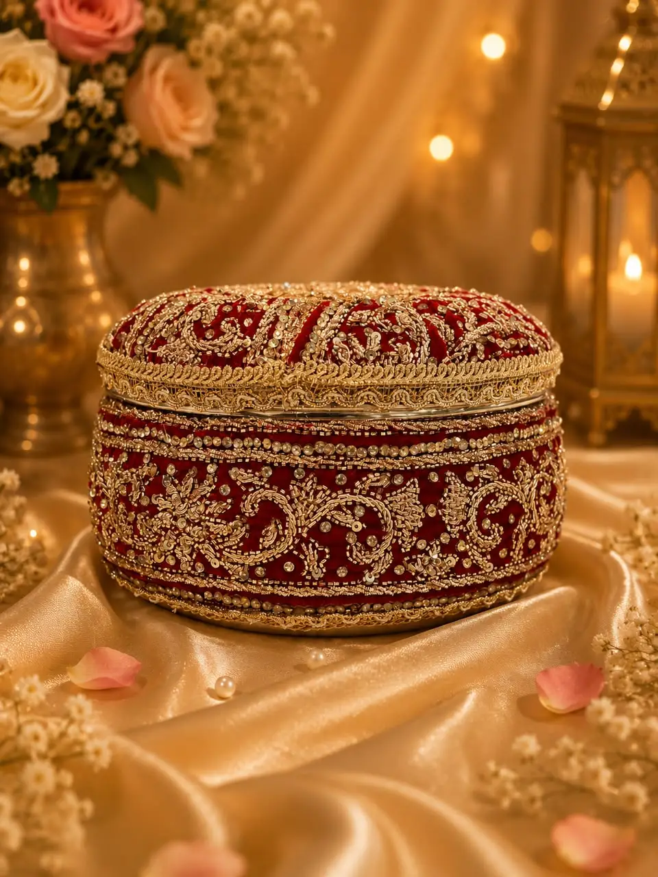 Red Zardozi Ladoo Box