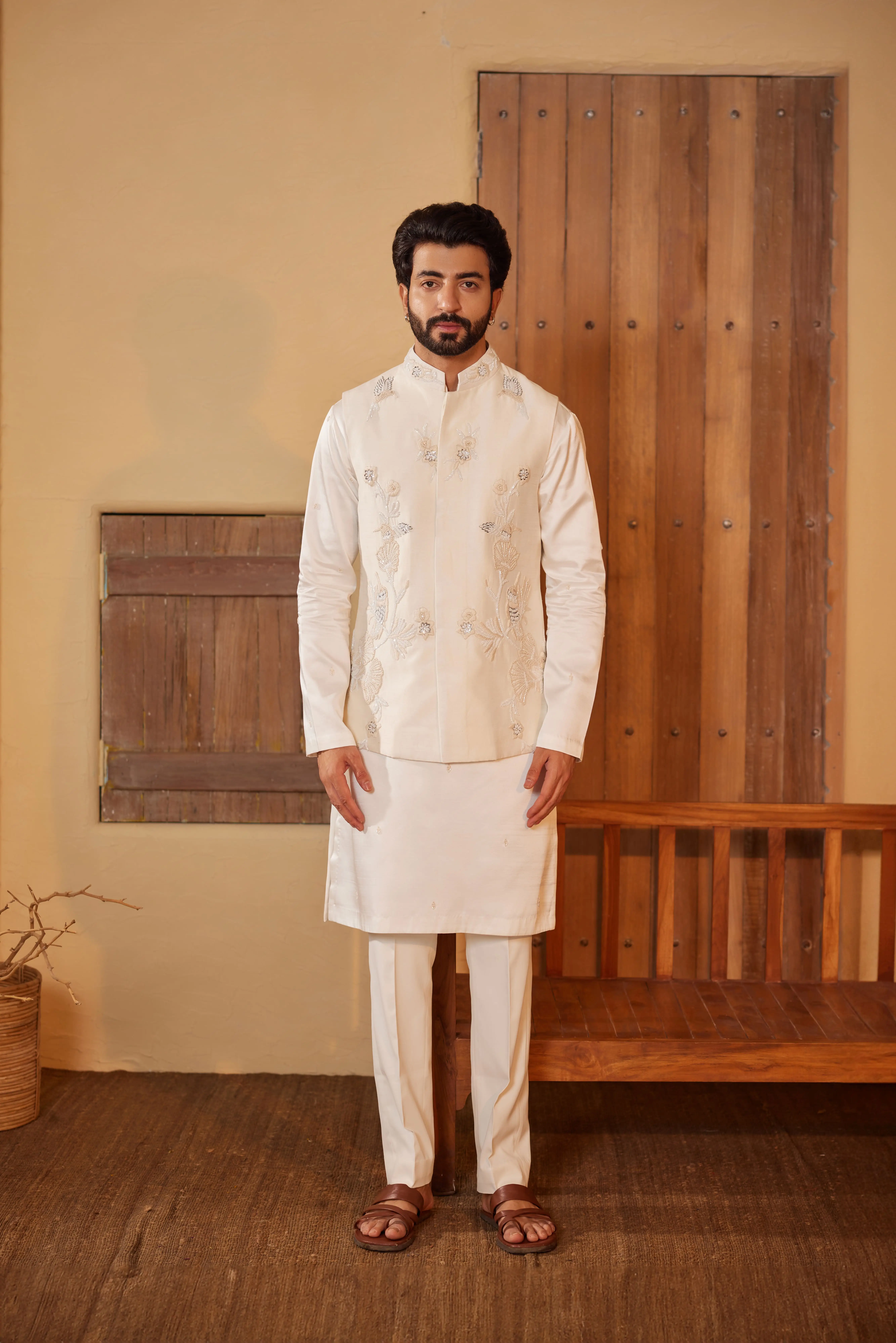 Milky White Waist Coat Set