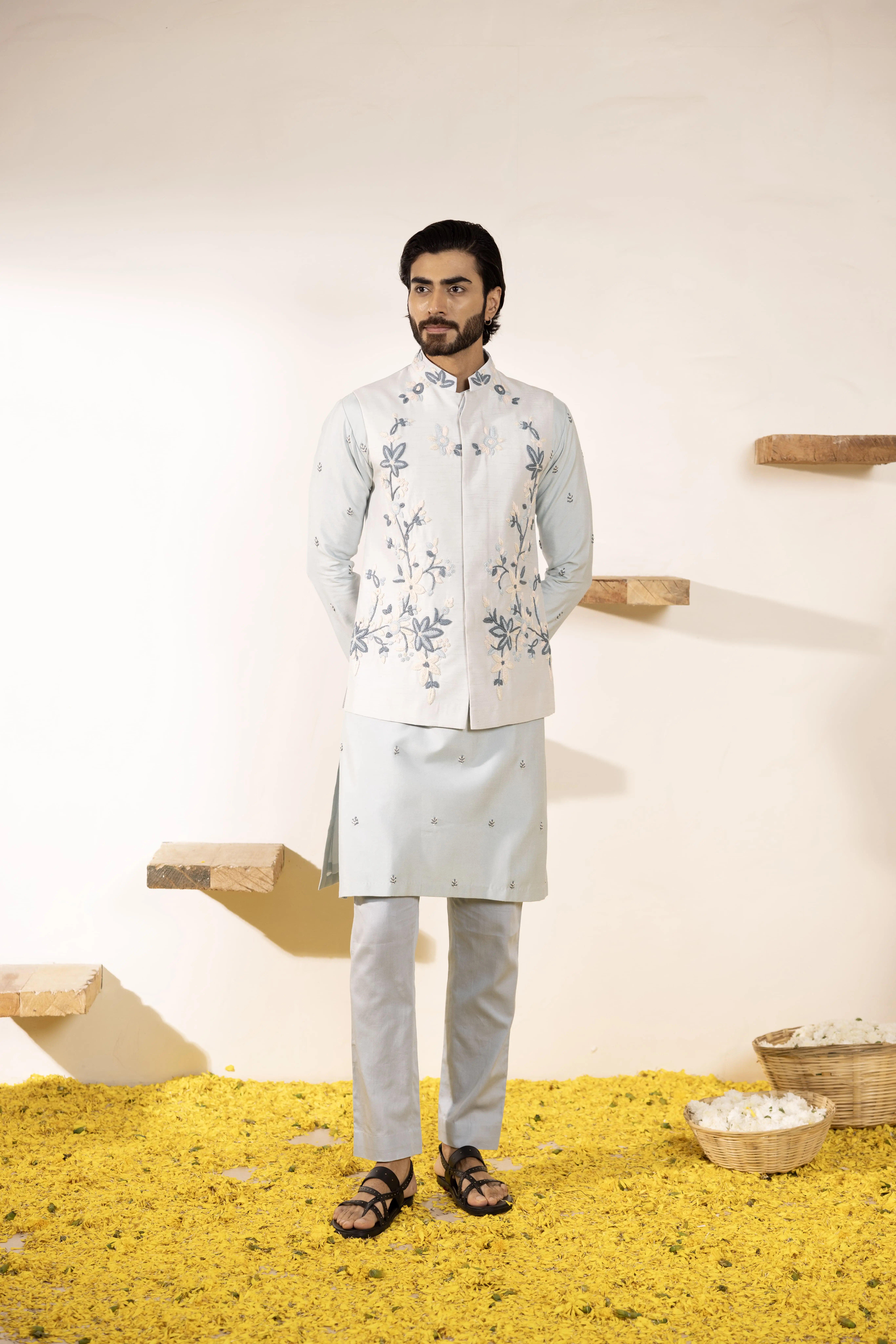 Sky Blue Waist Coat Set