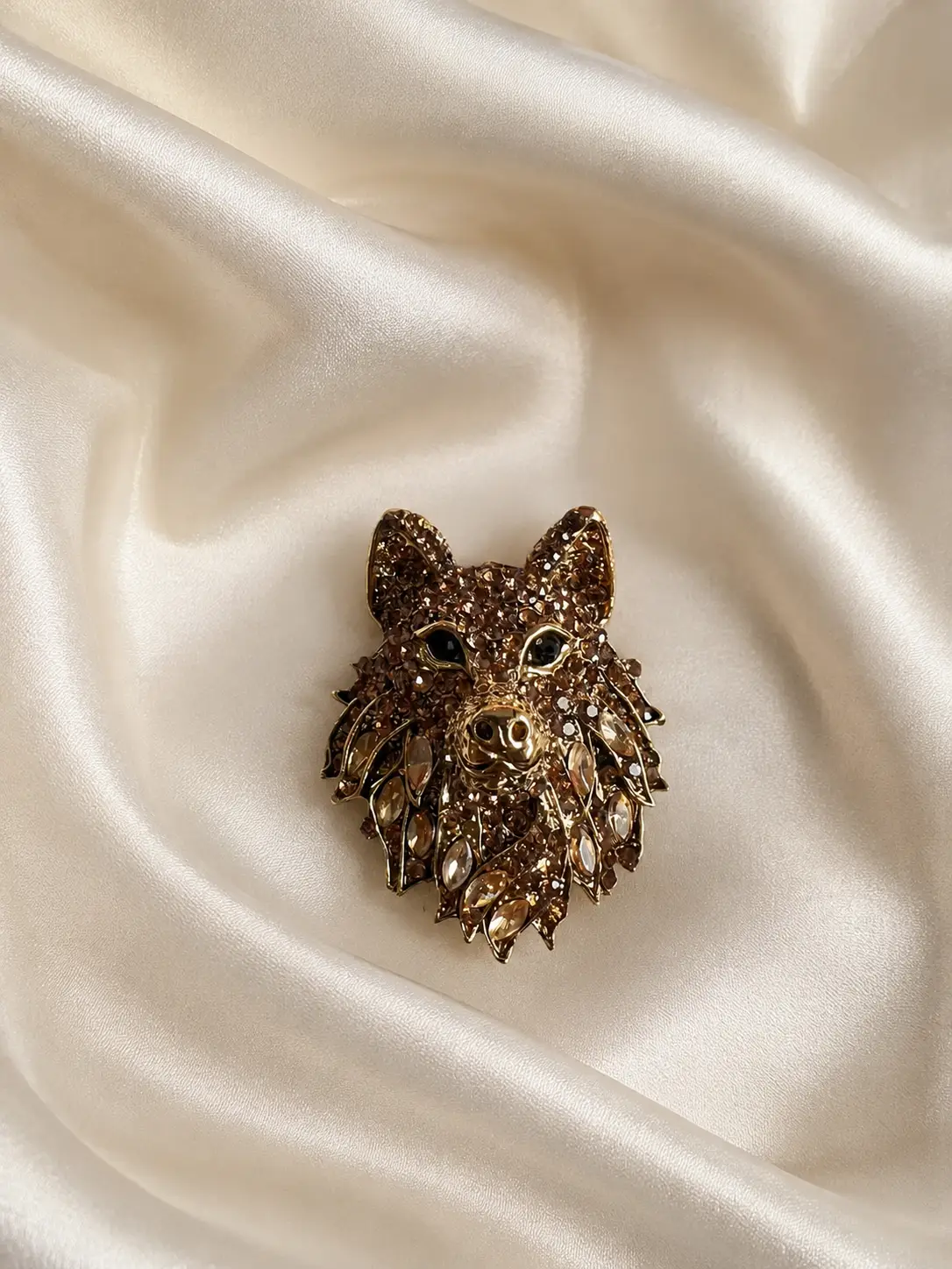 Regal Crystal Wolf Brooch