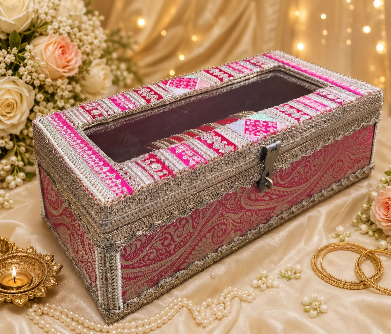 Pink Brocade Choora Box