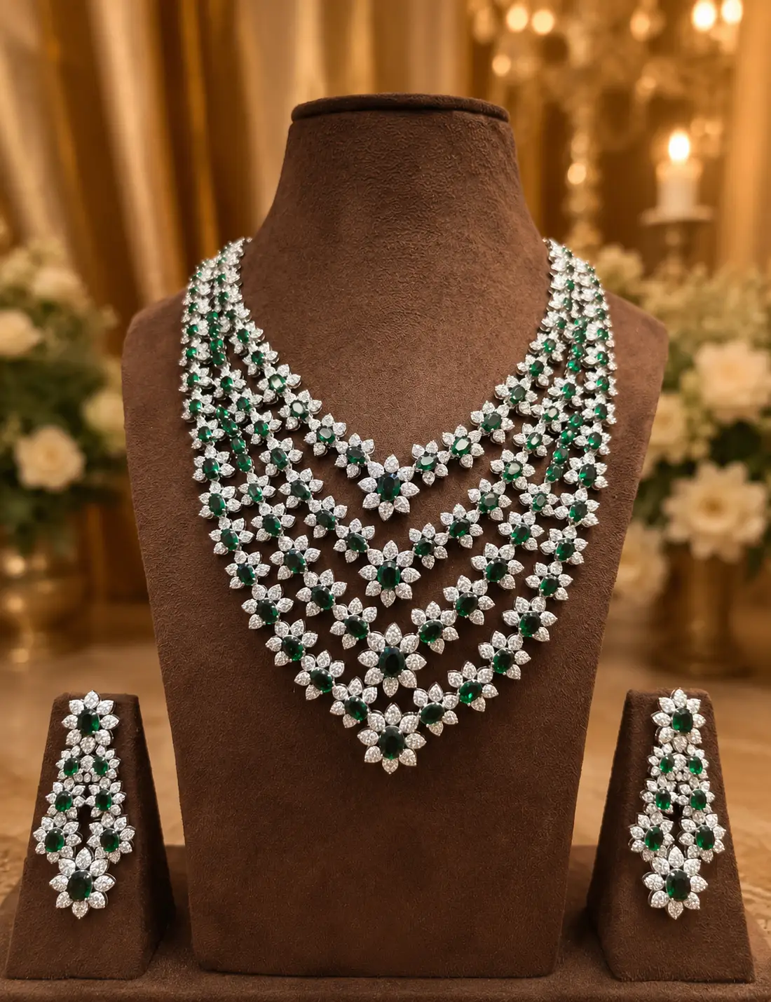 Emerald Blossom Layered Necklace Set