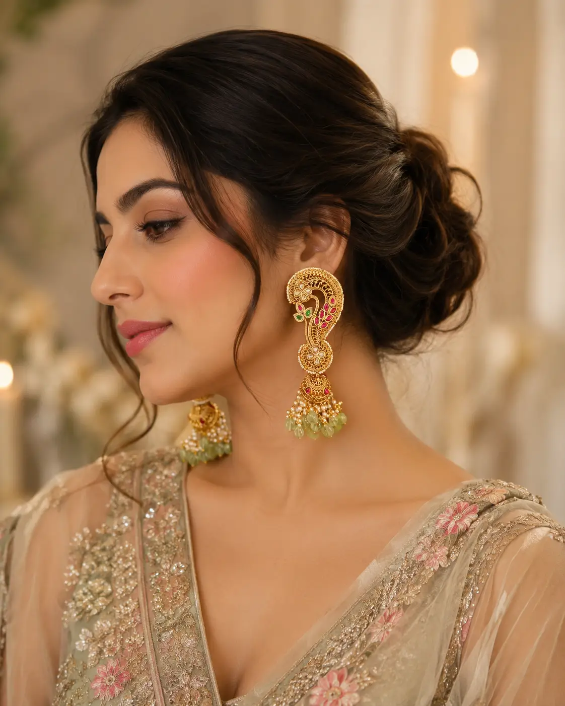 Royal Peacock Kundan Jhumka Earrings