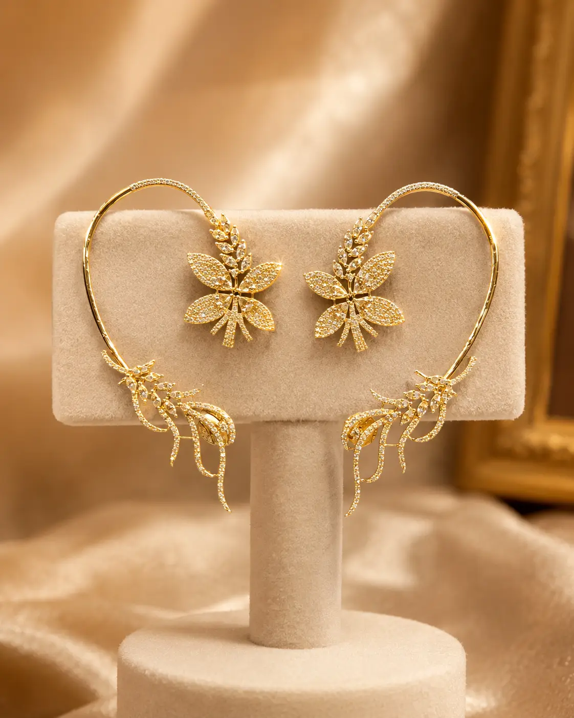Golden Floral Vine Ear Cuff Earrings