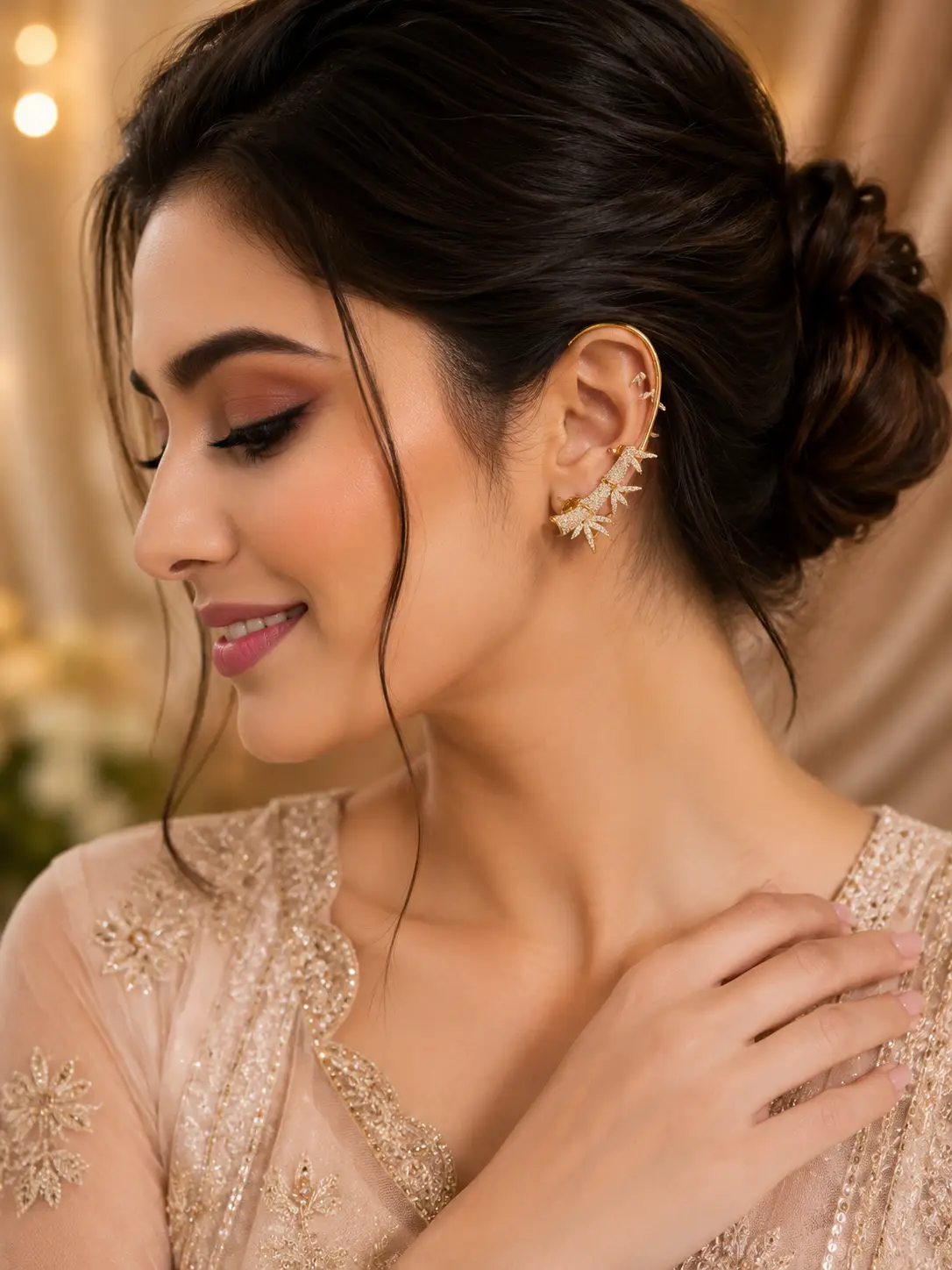 Golden Bamboo Vine Ear Cuff Earrings