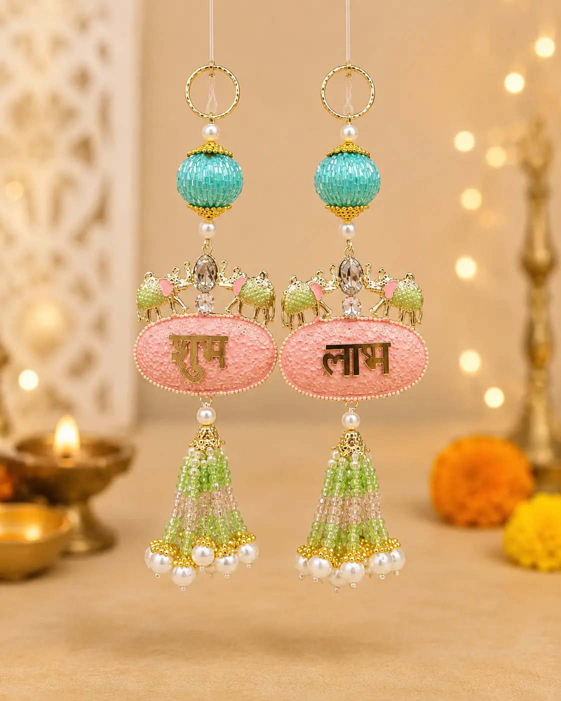 Pastel Elephant Shubh Labh Door Hangings