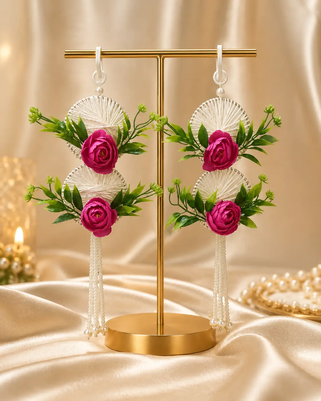 Pink Bloom Pearl Floral Hanging Pair