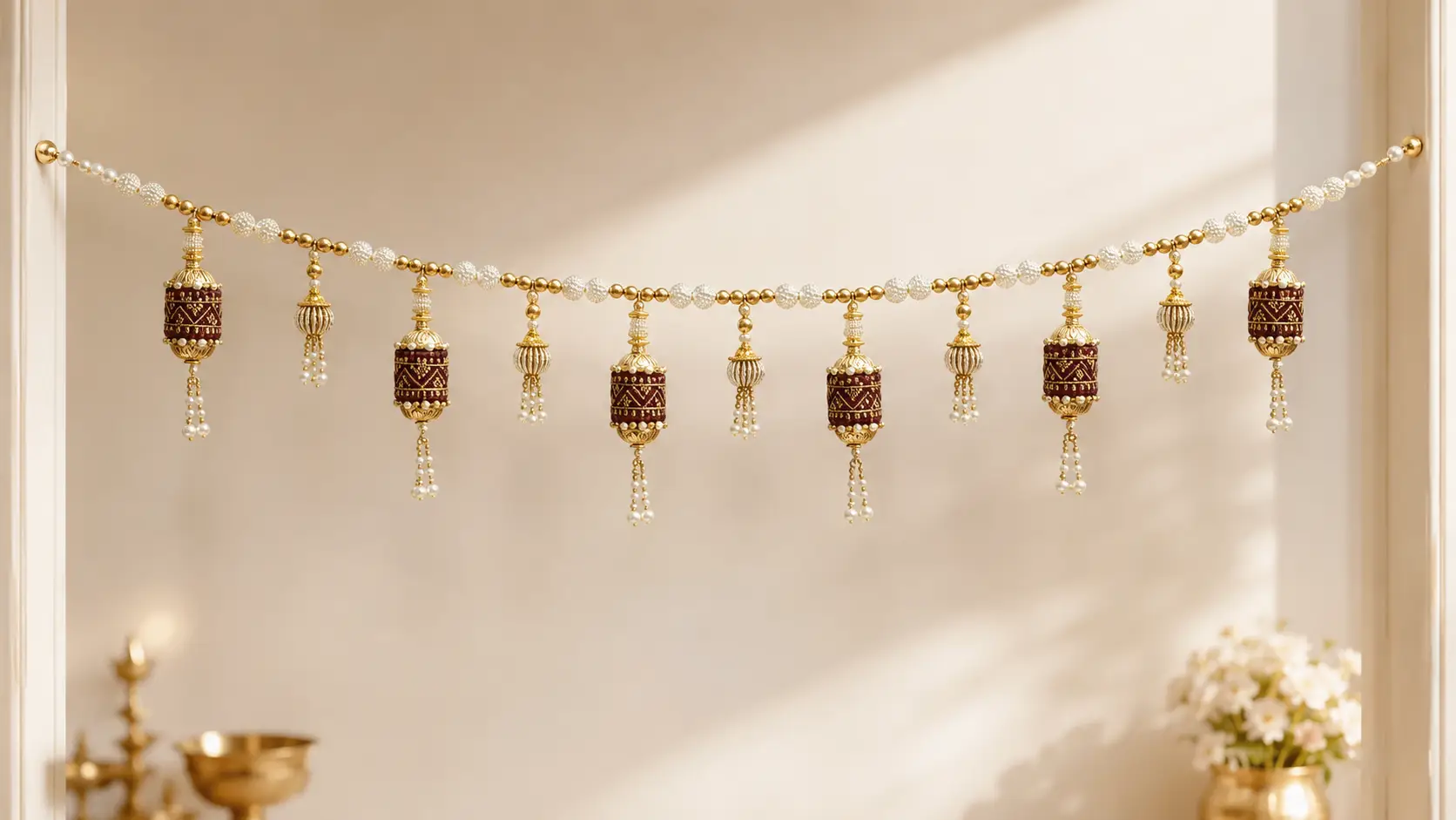 Royal Maroon Pearl Beaded Door Toran