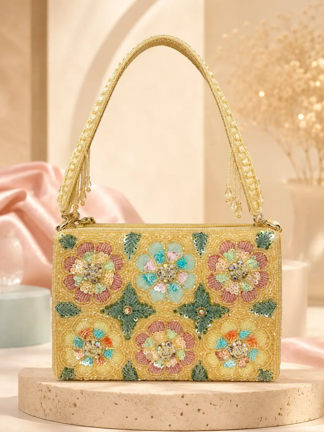 Pastel Bloom Beaded Handbag