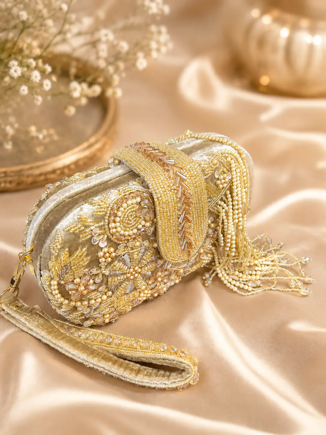 Noor Pearl Tassel Clutch