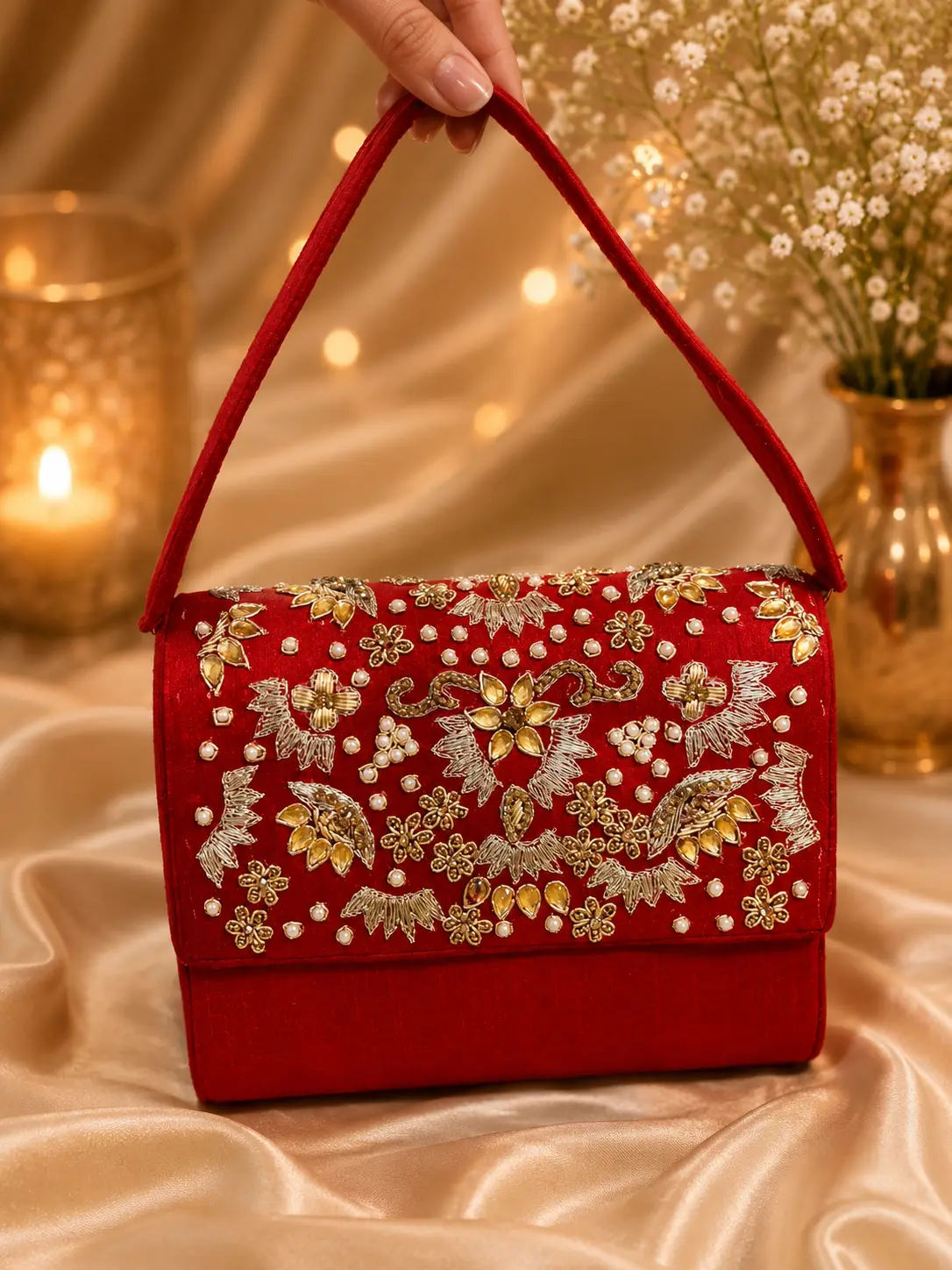 Royal Scarlet Zardozi Clutch