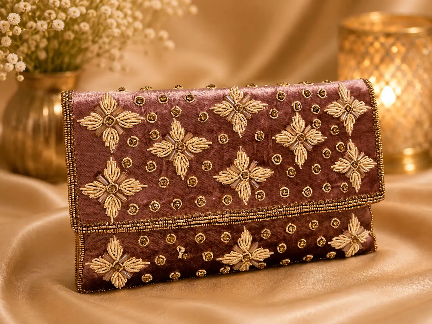 Rosewood Regal Beaded Clutch