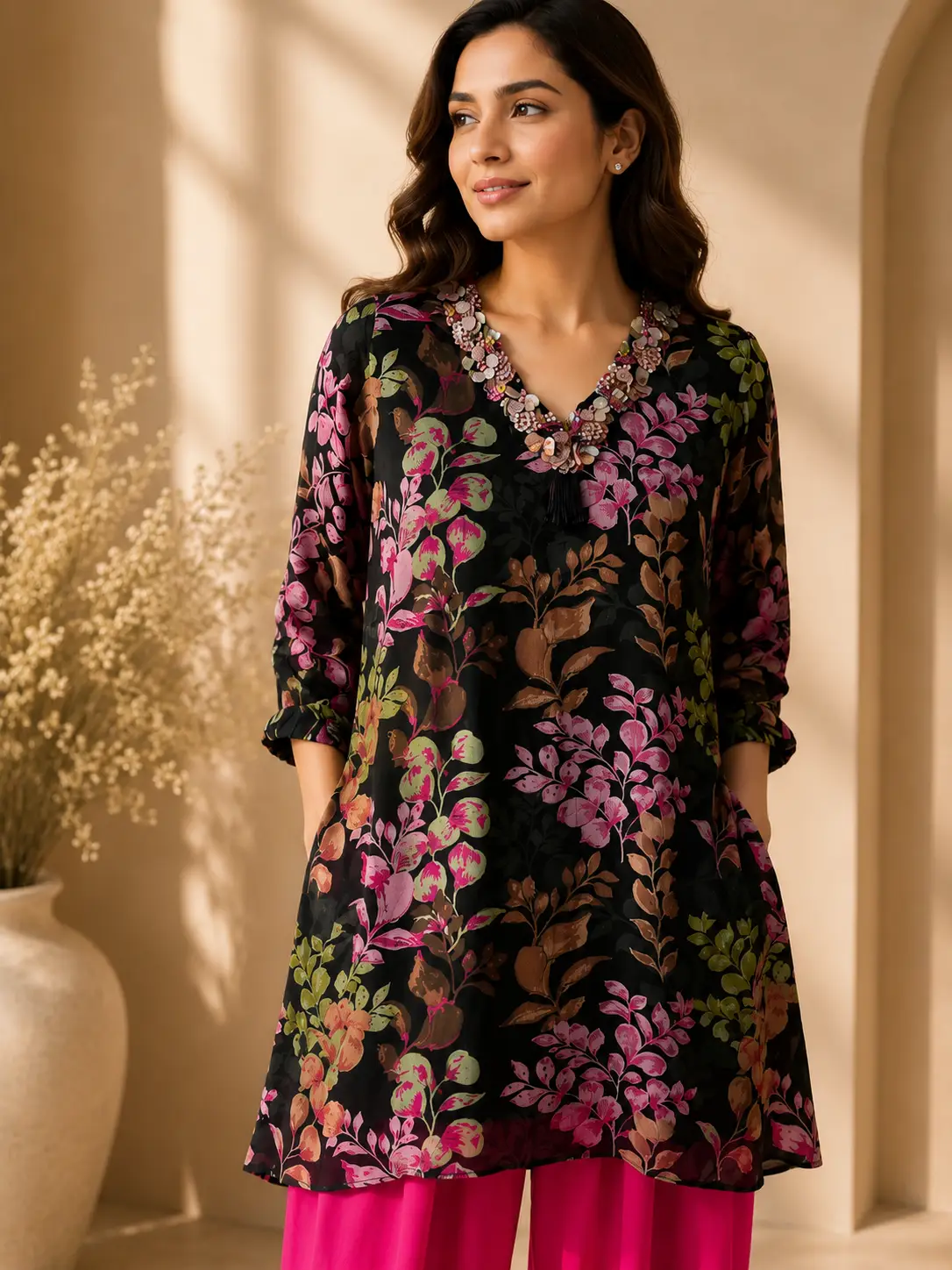 Midnight Blossom Kurta Set