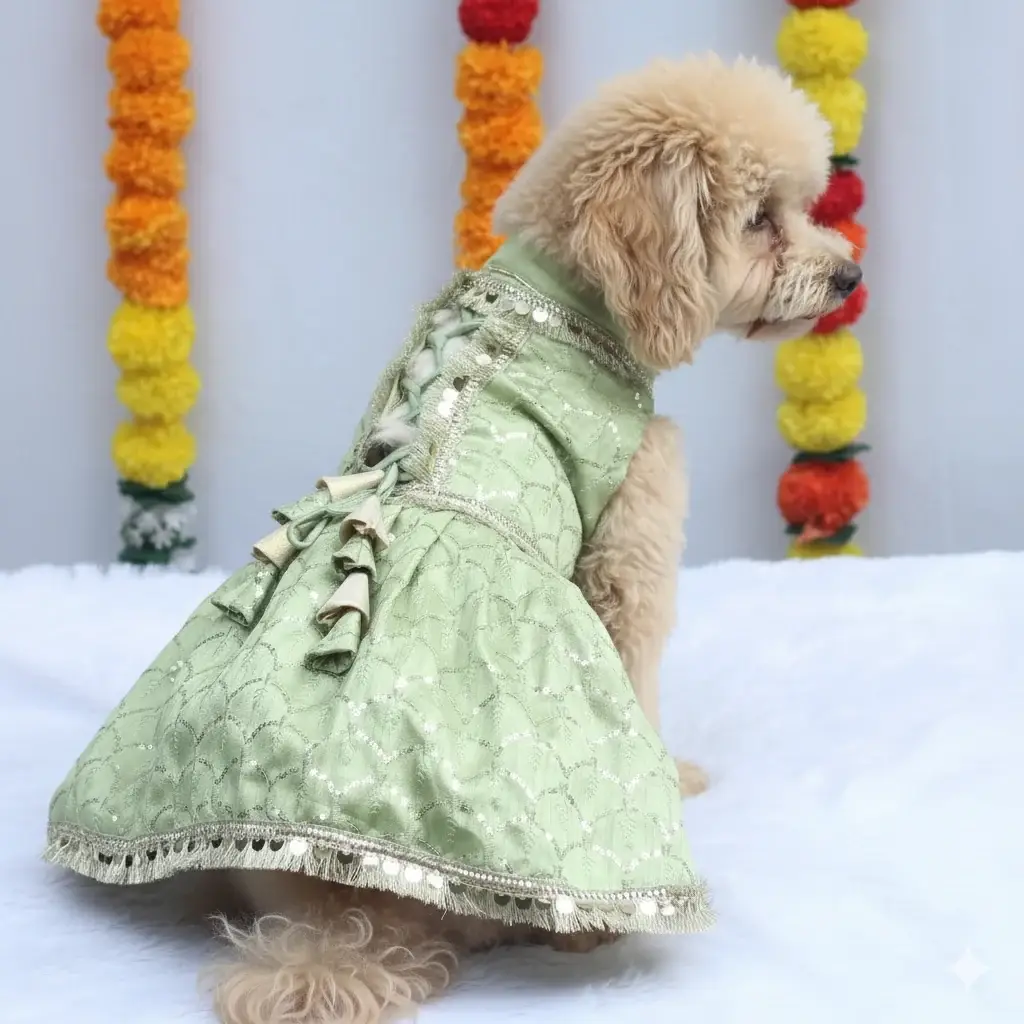 Pastel Green Shahi Lehenga Dress For Dogs