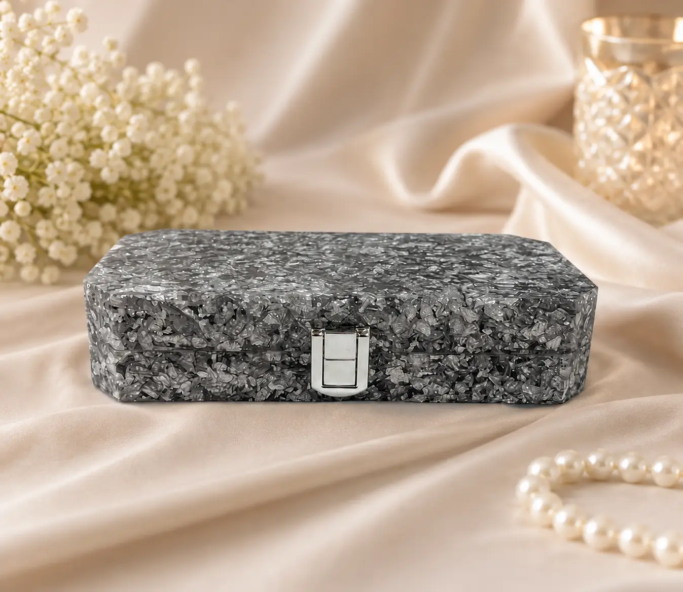 Silver Marbled Velvet Box