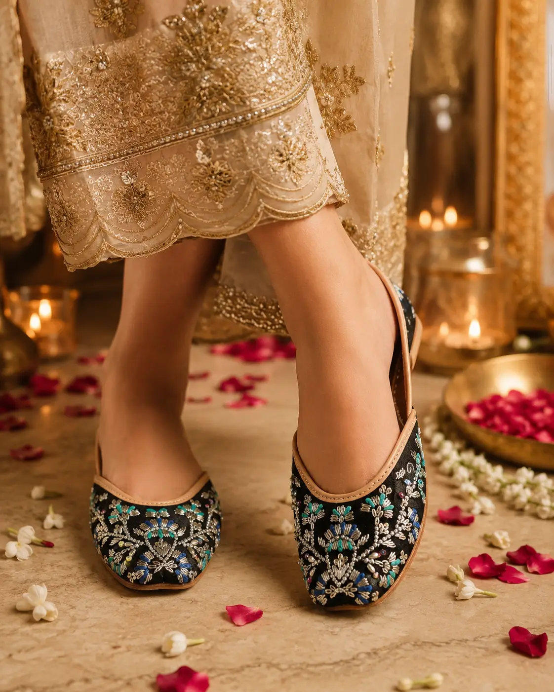 Midnight Blue Floral Jutti