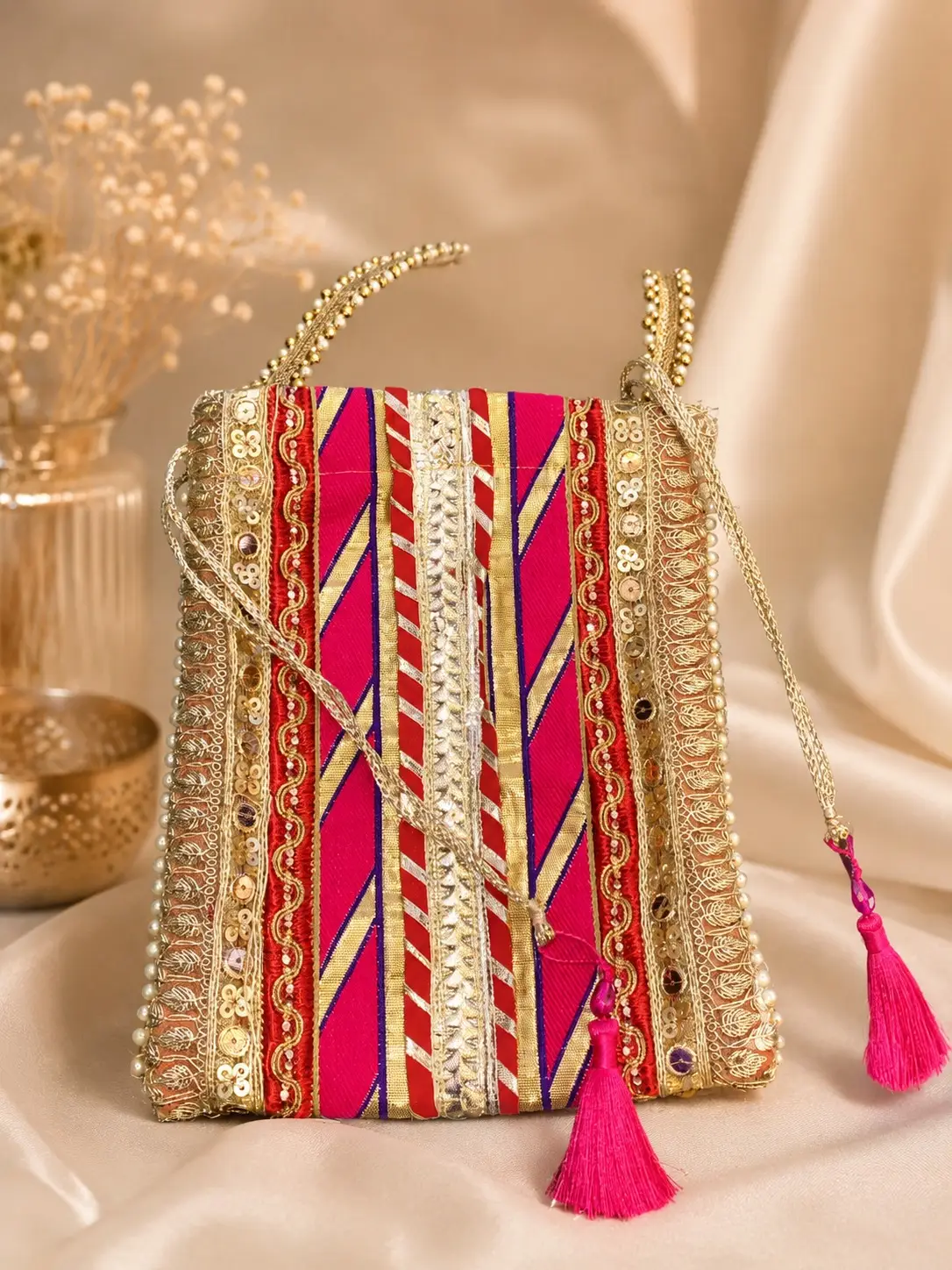 Red Silver Wedding Potli