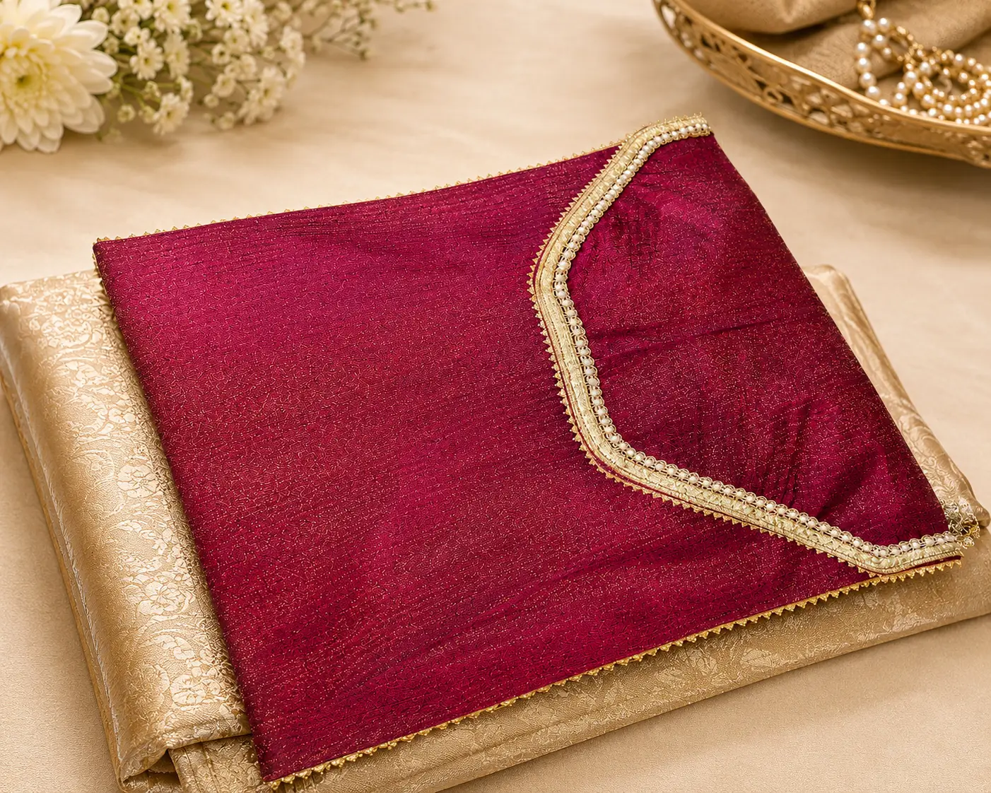Maroon Pearl Saree Cover