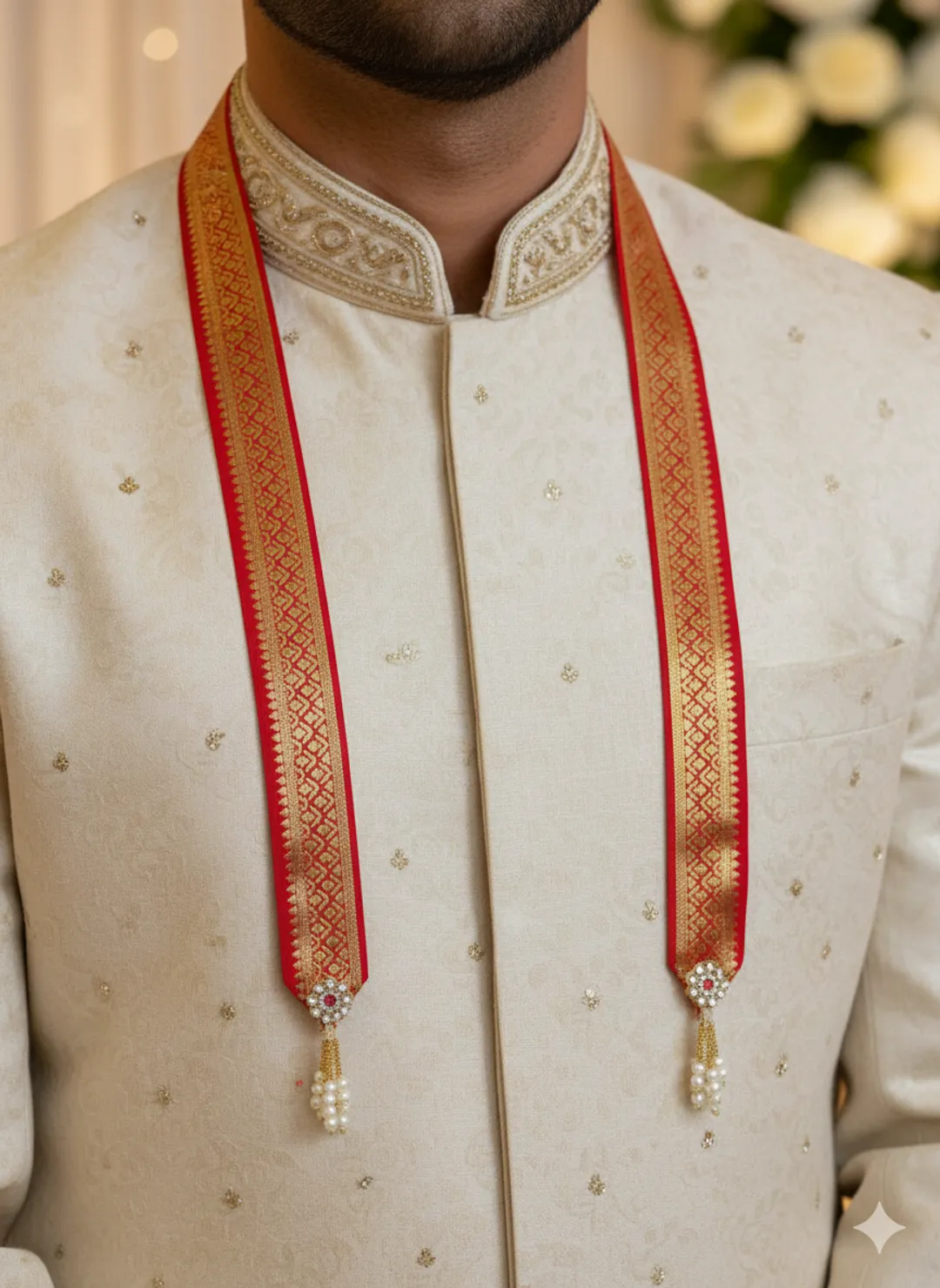 Traditional Red Brocade Milni Mala