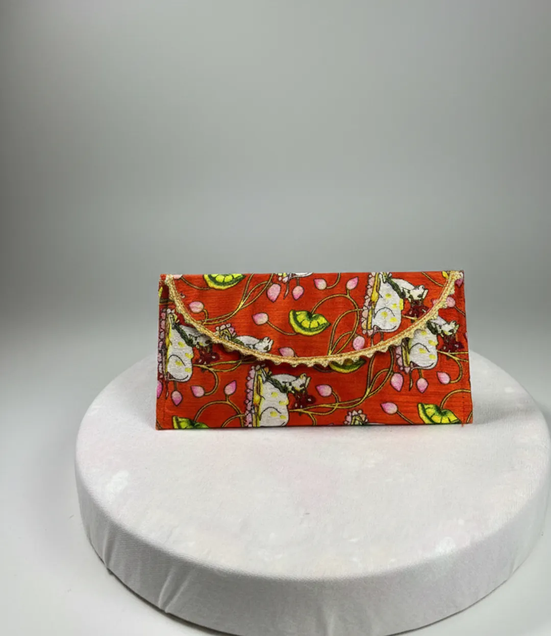 Handcrafted Orange Floral Print Fabric Envelope