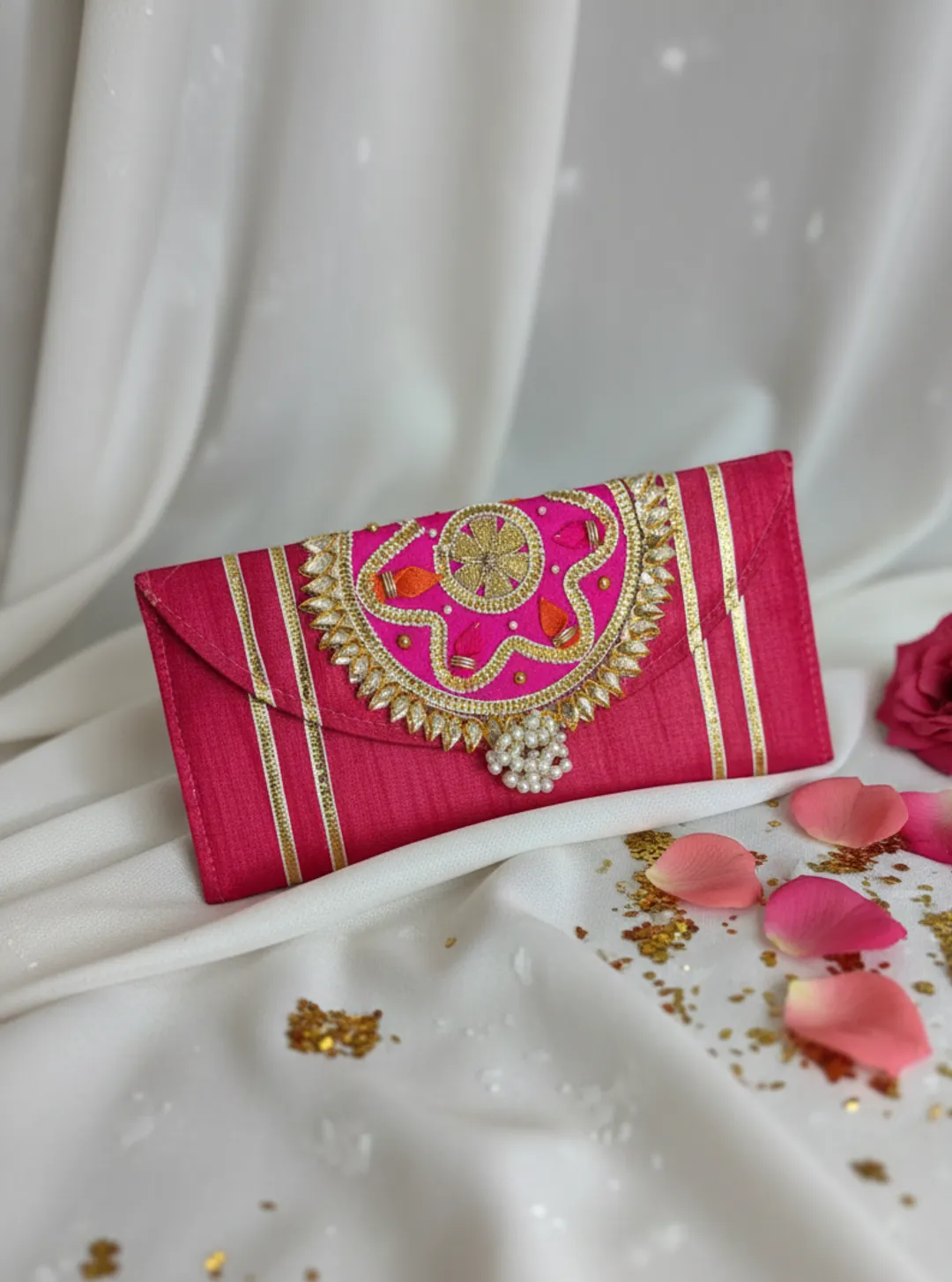 Pink Silk Embroidered Envelope