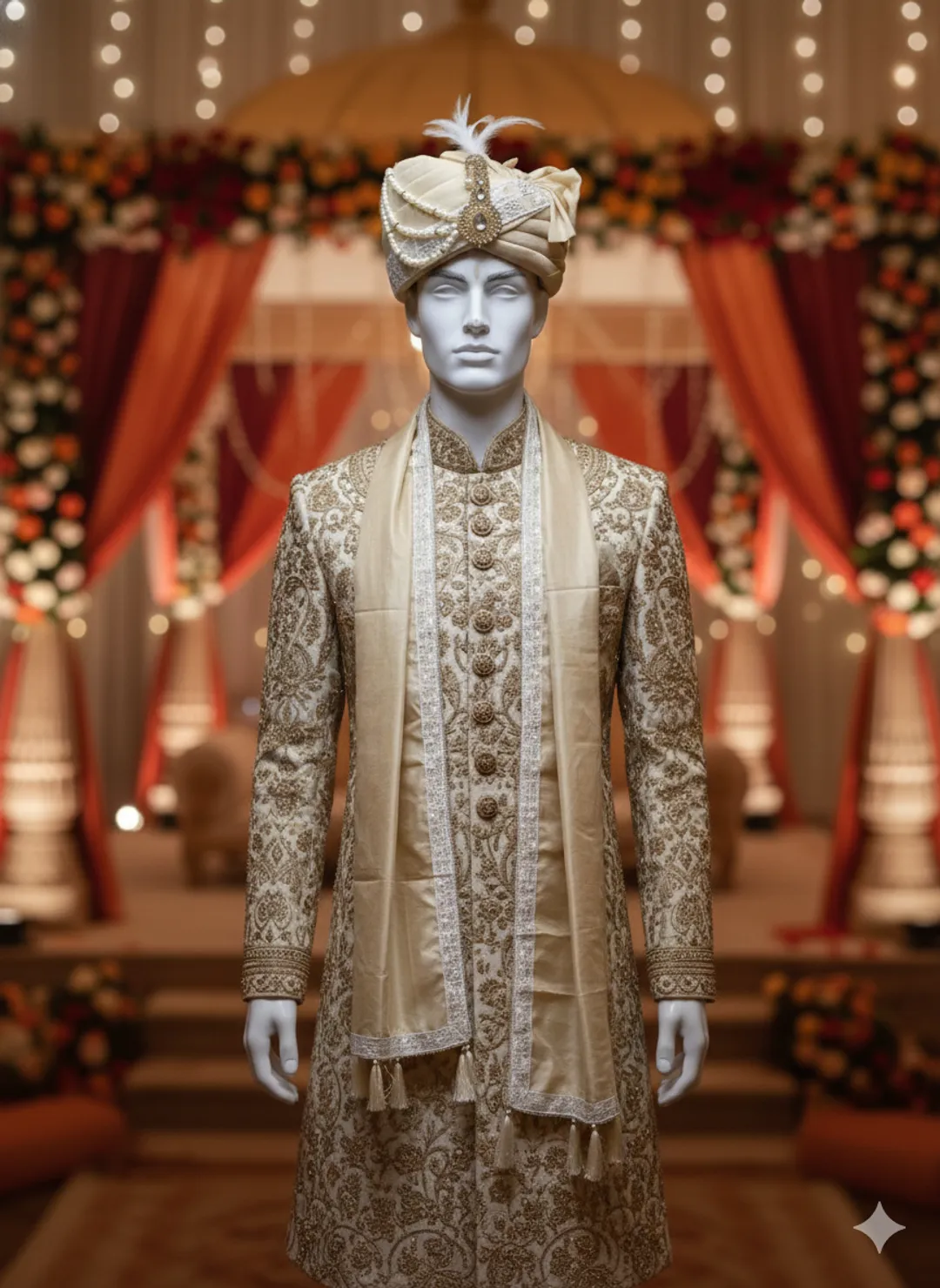 Royal Pearl Embellished Pagri & Shawl Set