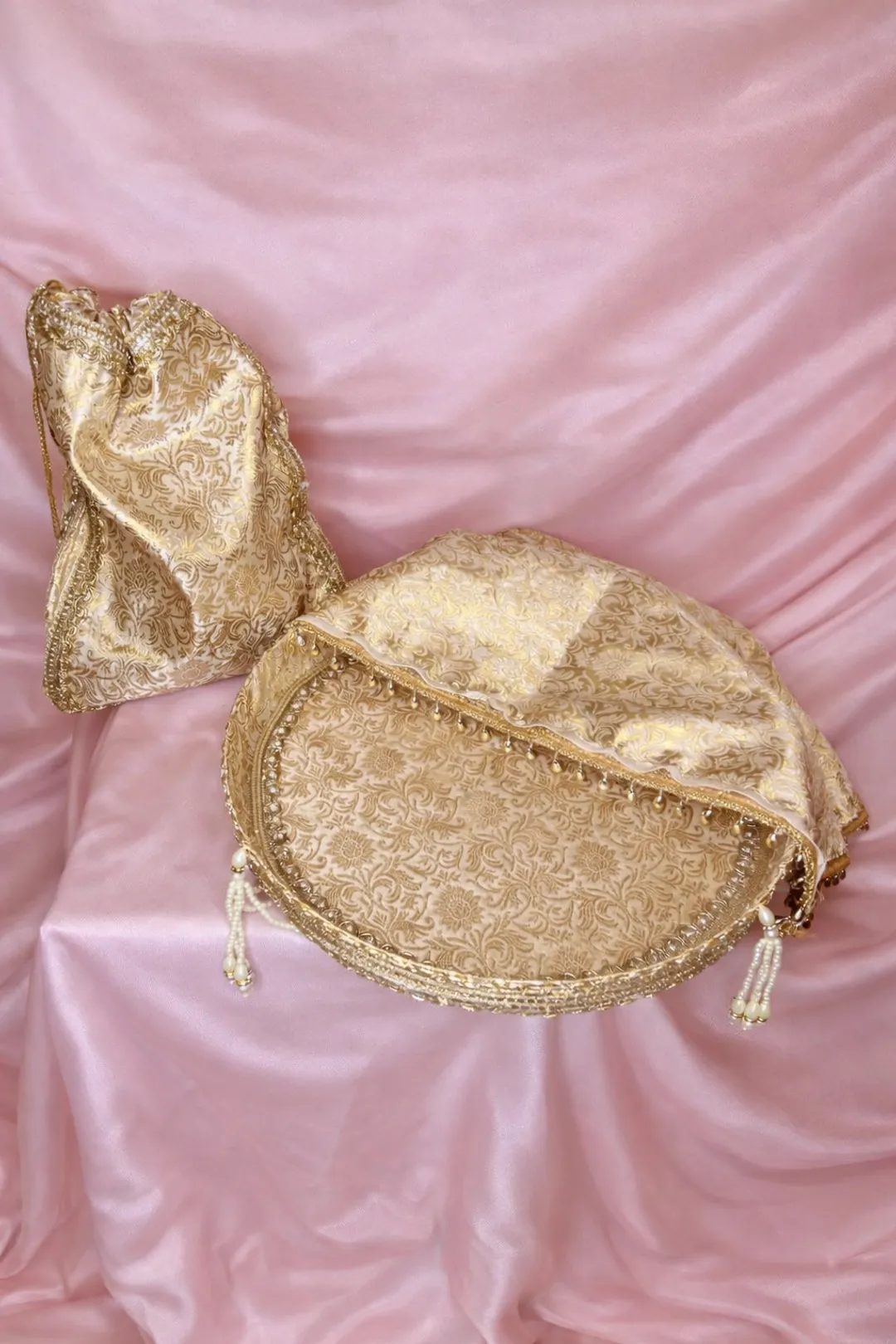 Royal Golden Brocade Pooja Thali