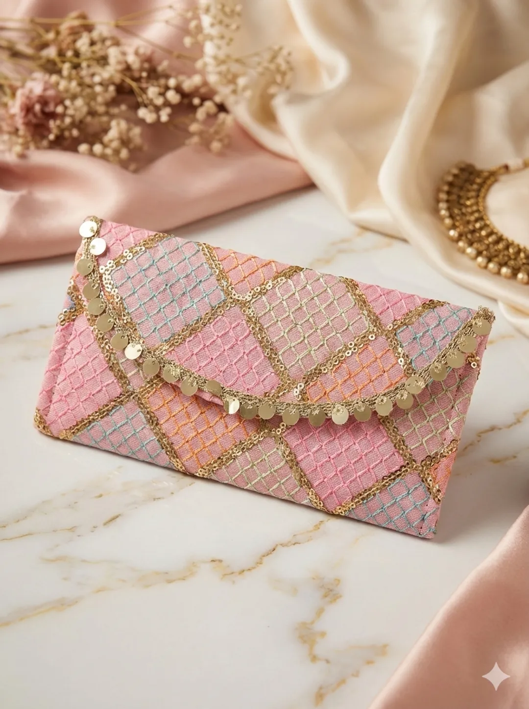 Light Pink Embroidered Cash Envelope
