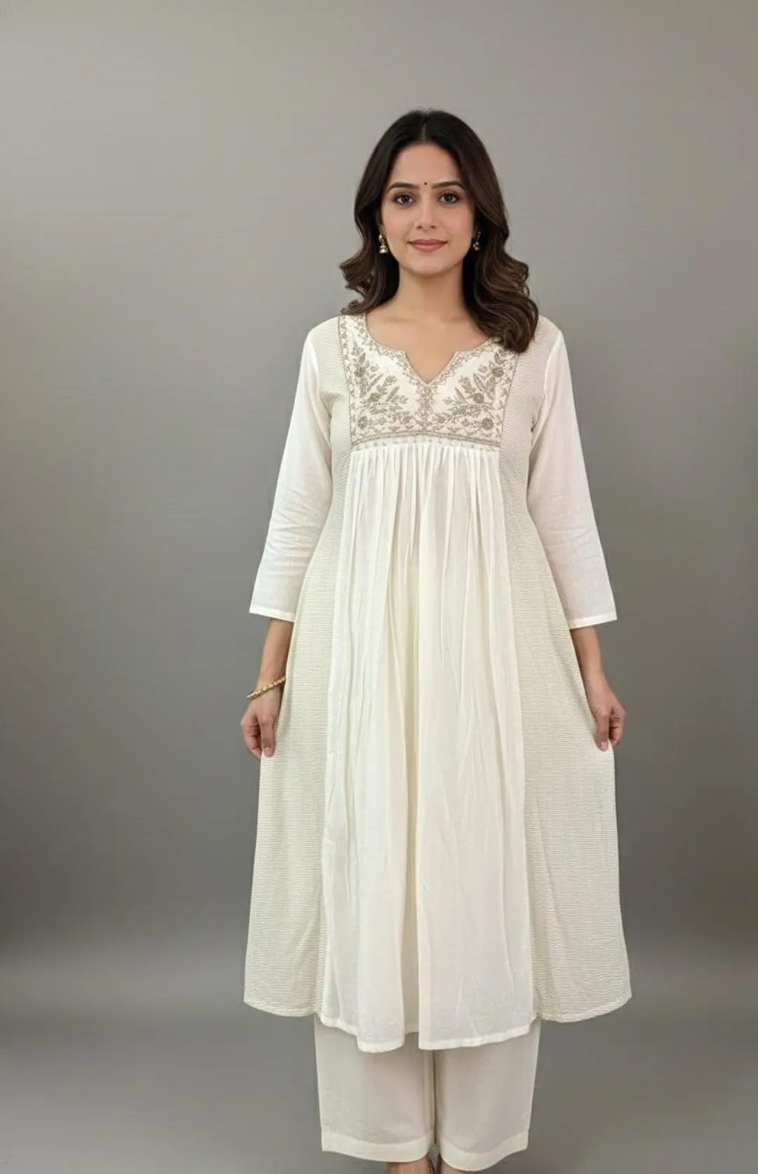 Ivory Embroidered A-Line Kurta Set