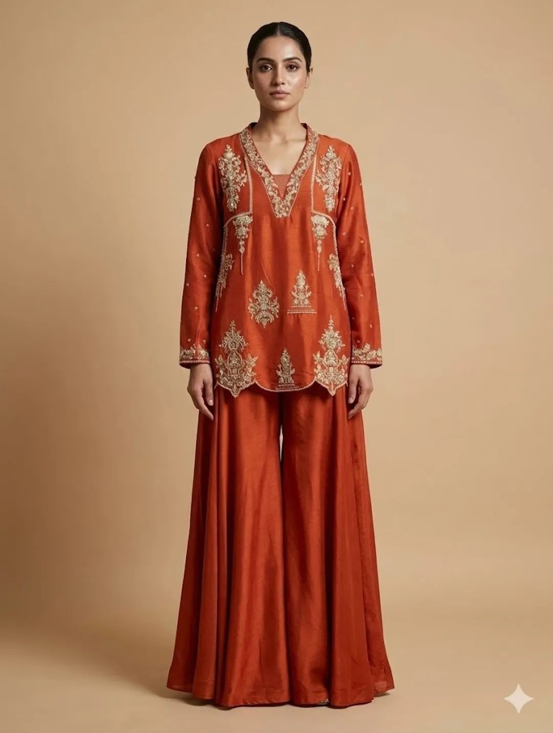 Rust Orange Embroidered Co-Ord Set