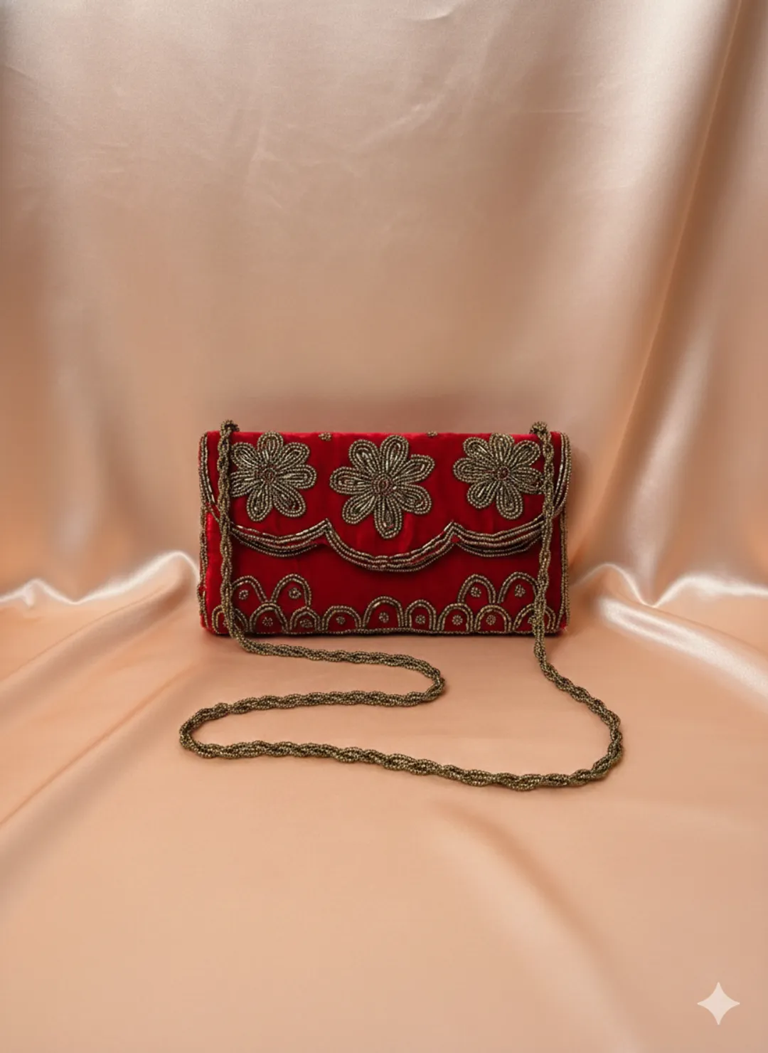 Elegant Red Embroidered Clutch