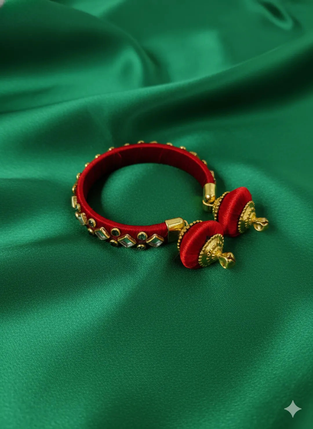 Red Silk Thread Kundan Bangle