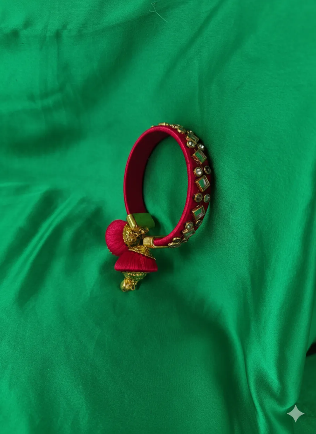 Pink Silk Thread Kundan Bangle