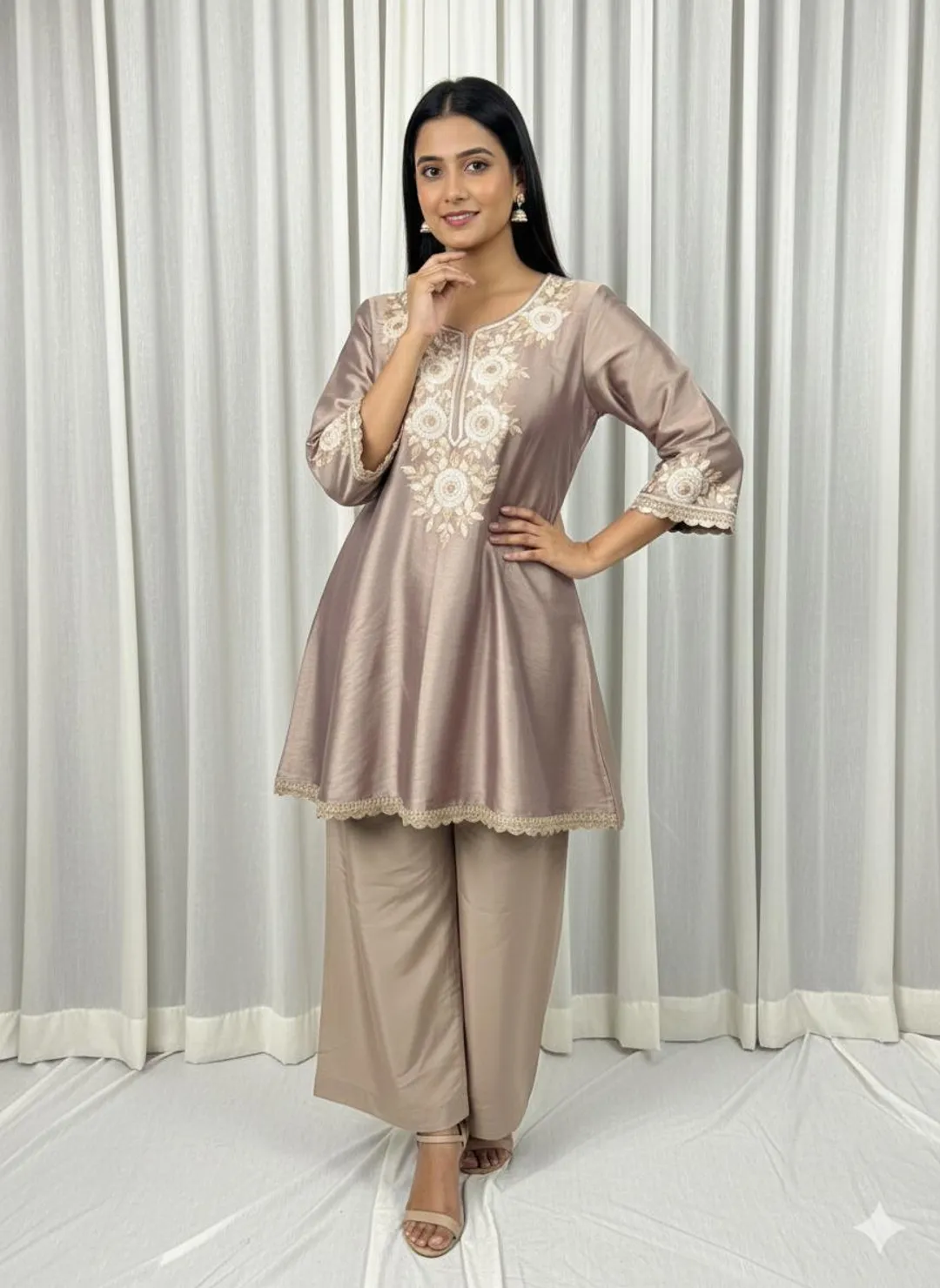 Elegant Embroidered Short Kurta Set
