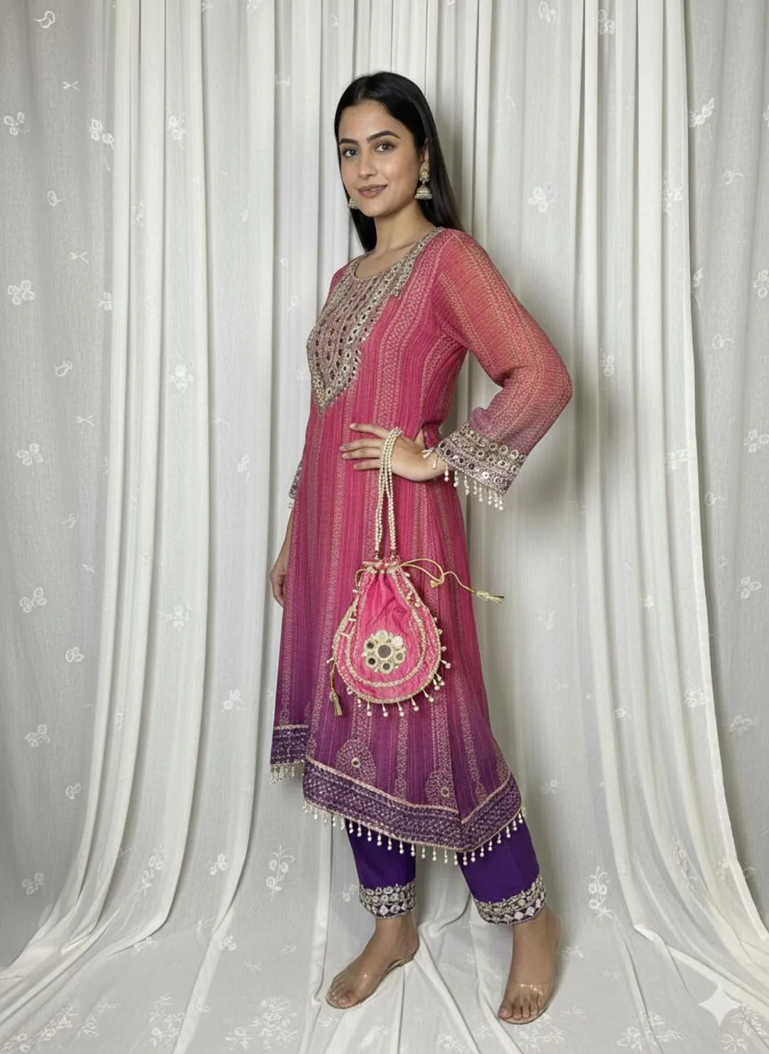Pink Ombre Embroidered Kurta Set