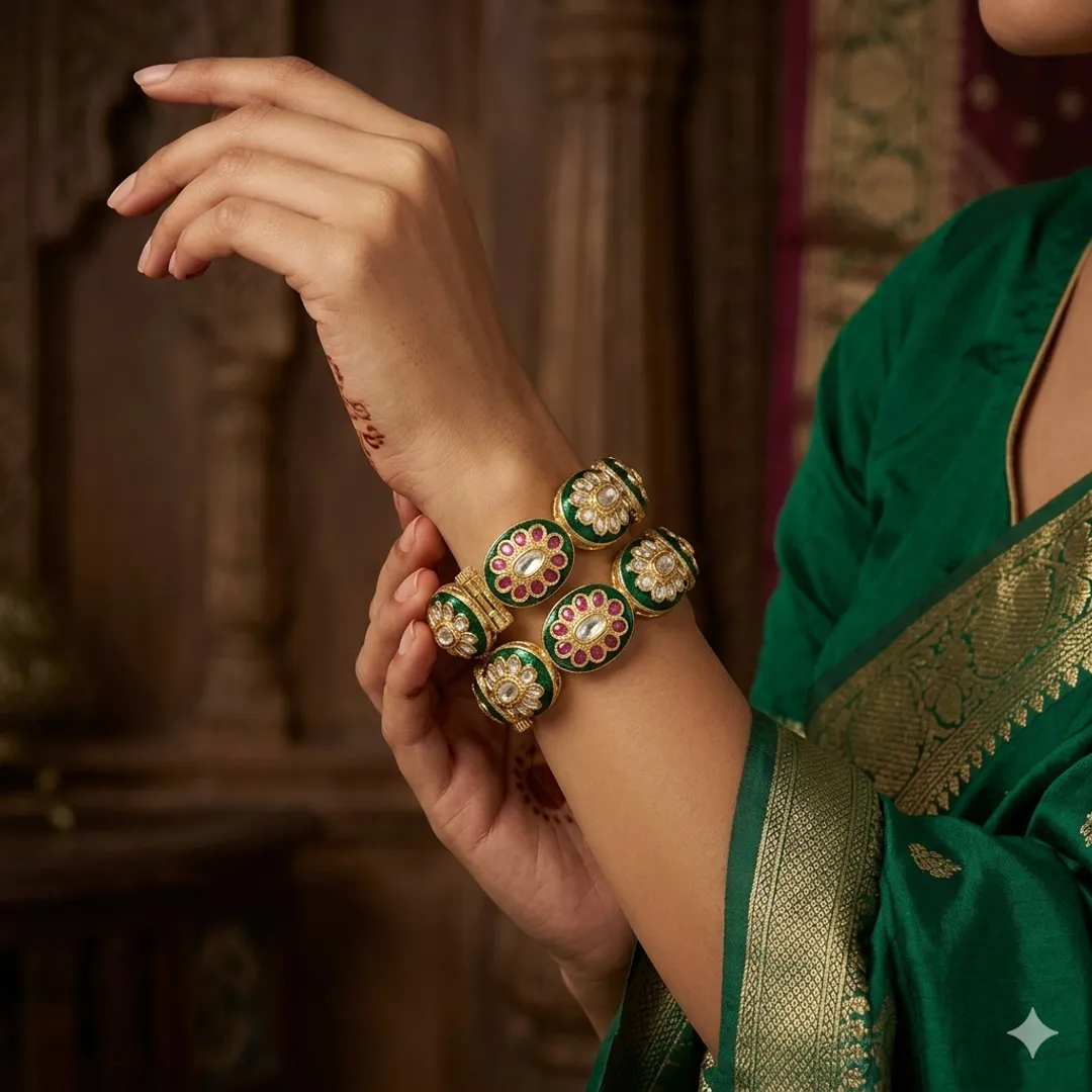Emerald Floral Polki Bangles