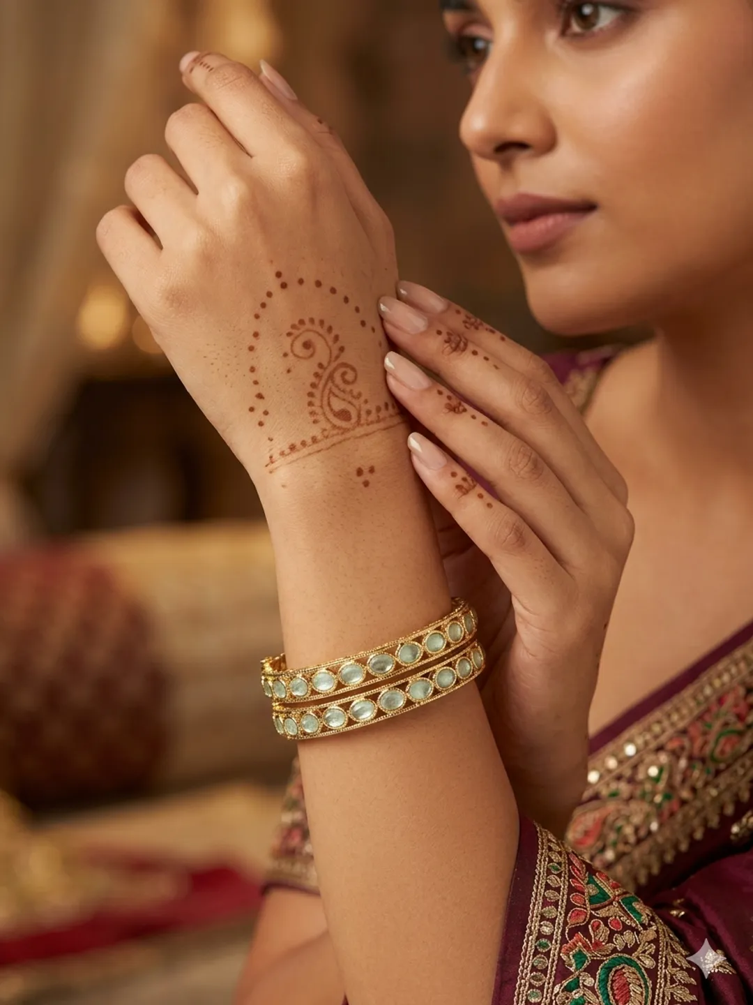 Mint Polki Slim Bangles