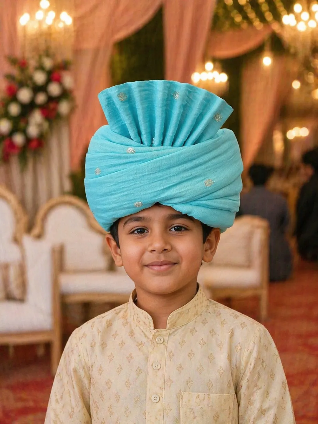 Sky Blue Embroidered Kids Pagdi
